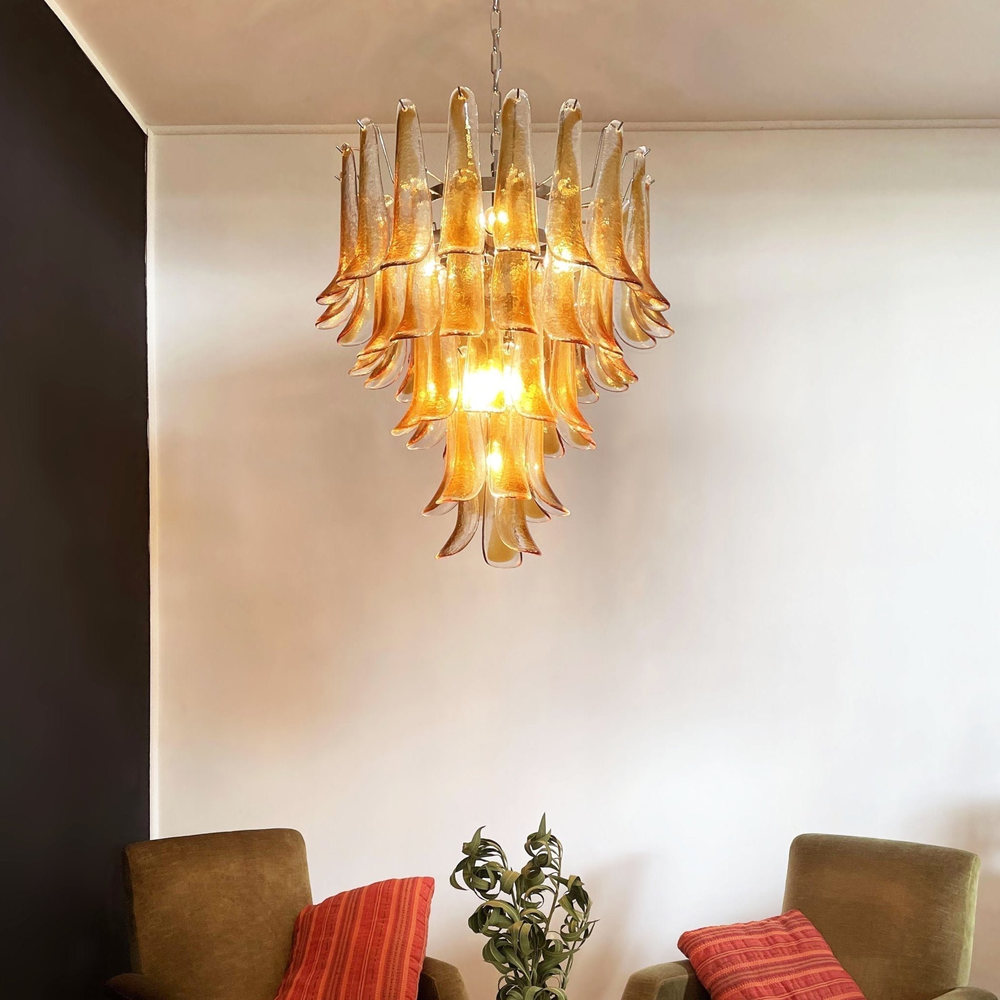 Aurora Chandelier Amber Petals Murano Glass Layered Lotus