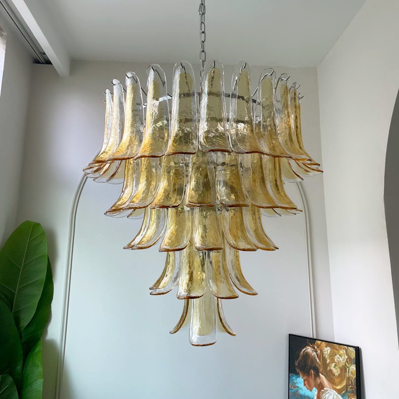 Aurora Chandelier Amber Petals Murano Glass Layered Lotus