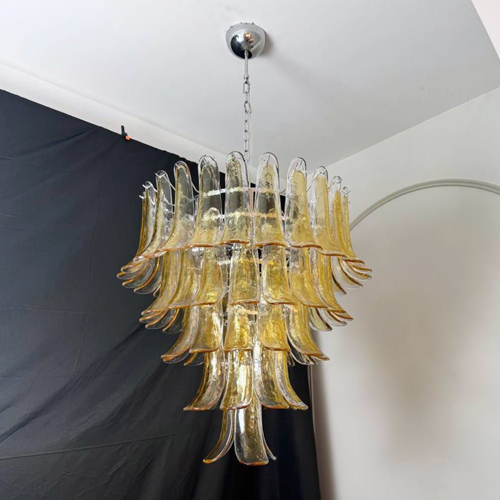 Aurora Chandelier Amber Petals Murano Glass Layered Lotus