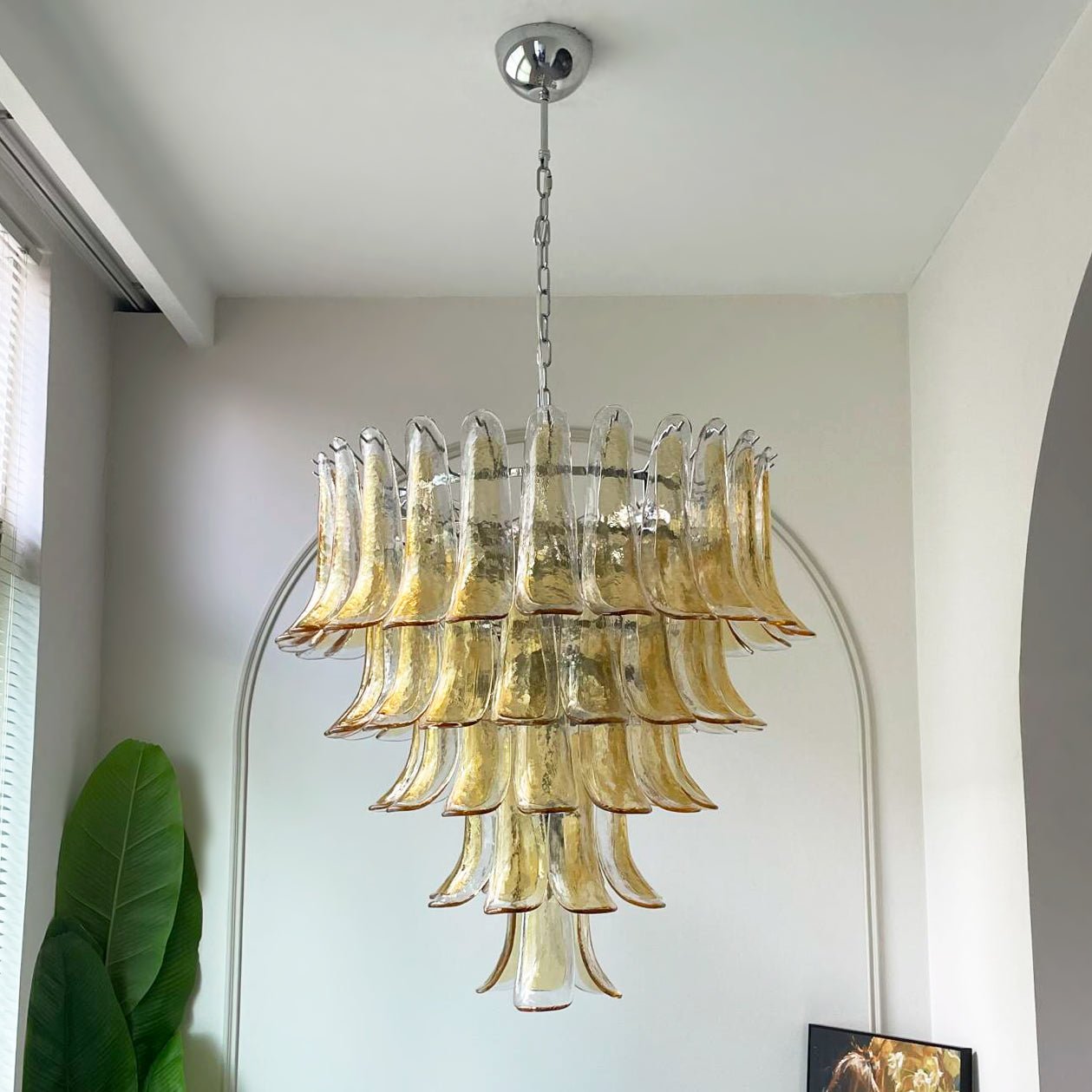 Aurora Chandelier Amber Petals Murano Glass Layered Lotus