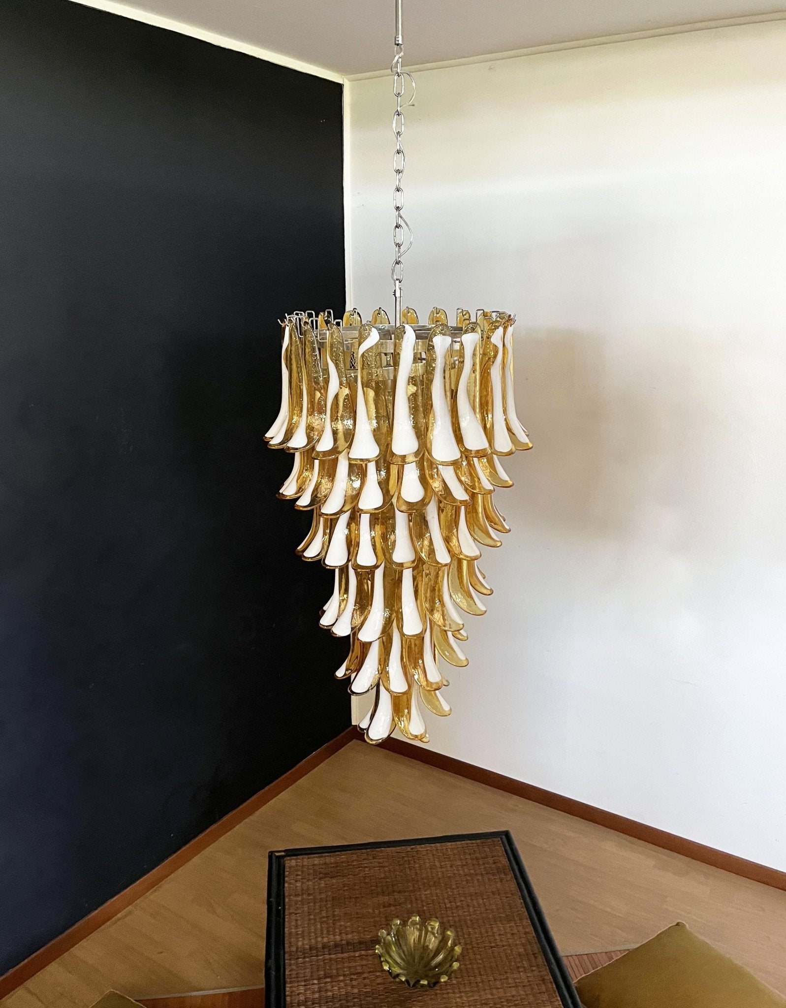 Aurora Chandelier Amber White Murano Spiral Petals