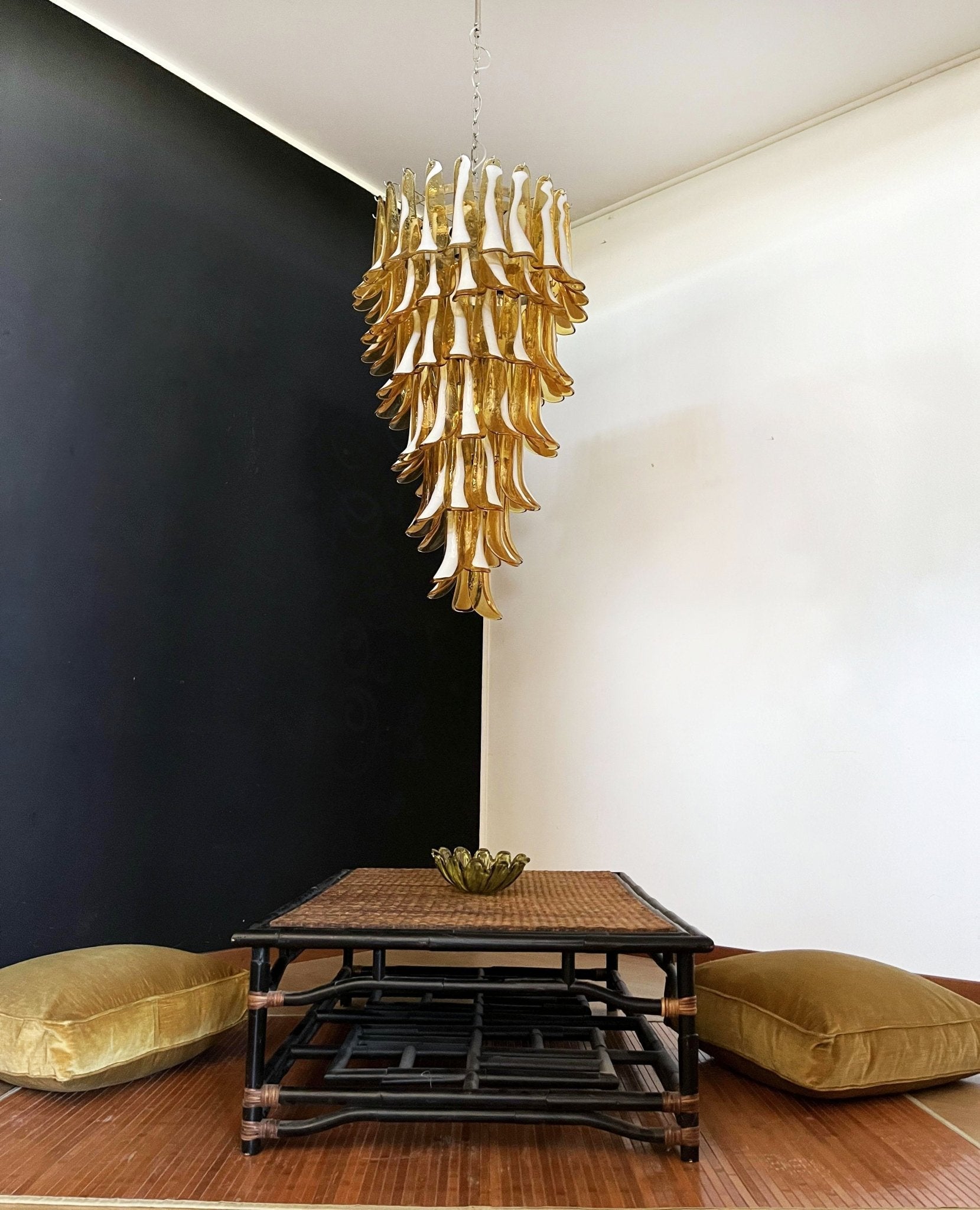 Aurora Chandelier Amber White Murano Spiral Petals