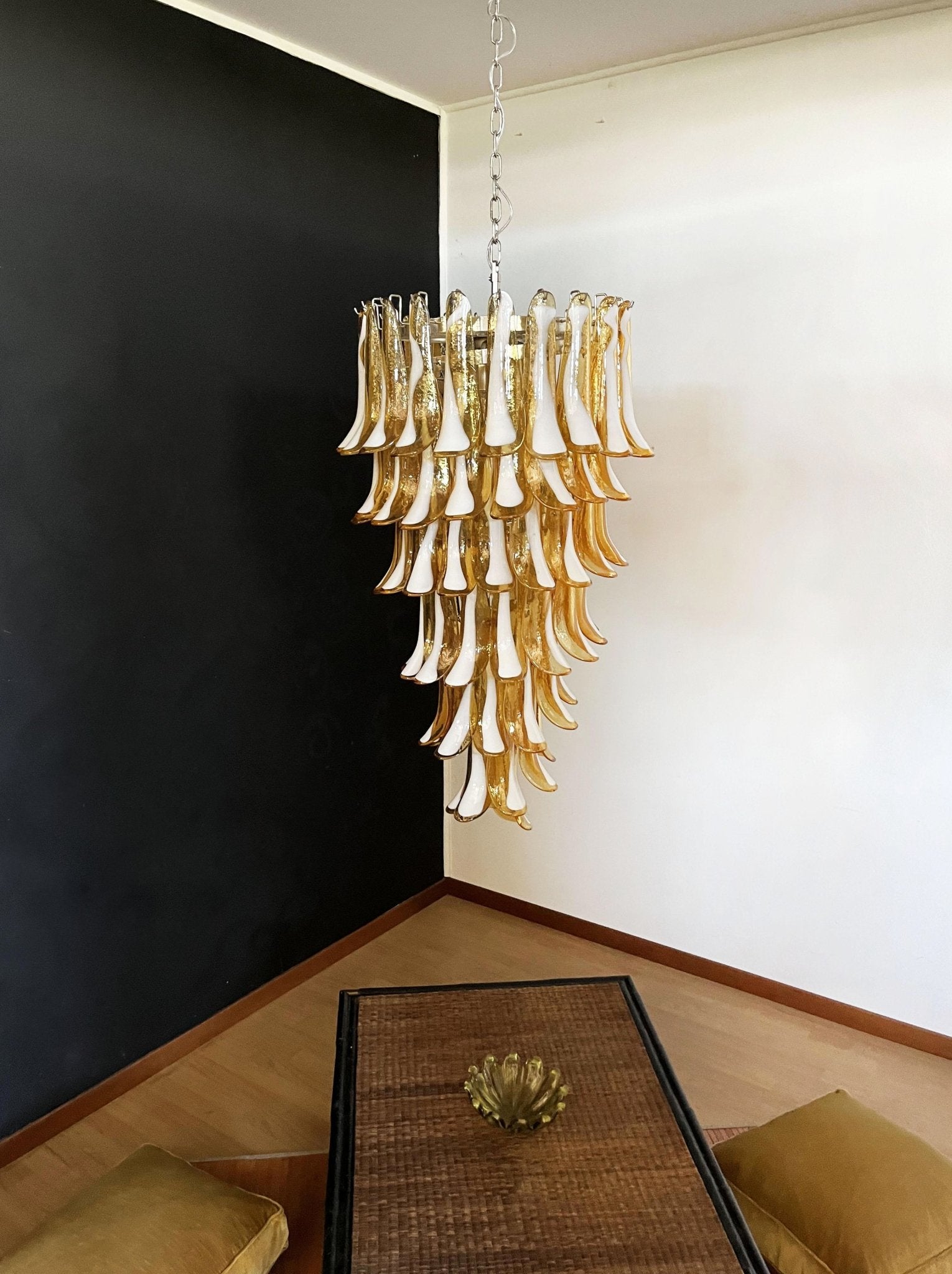 Aurora Chandelier Amber White Murano Spiral Petals