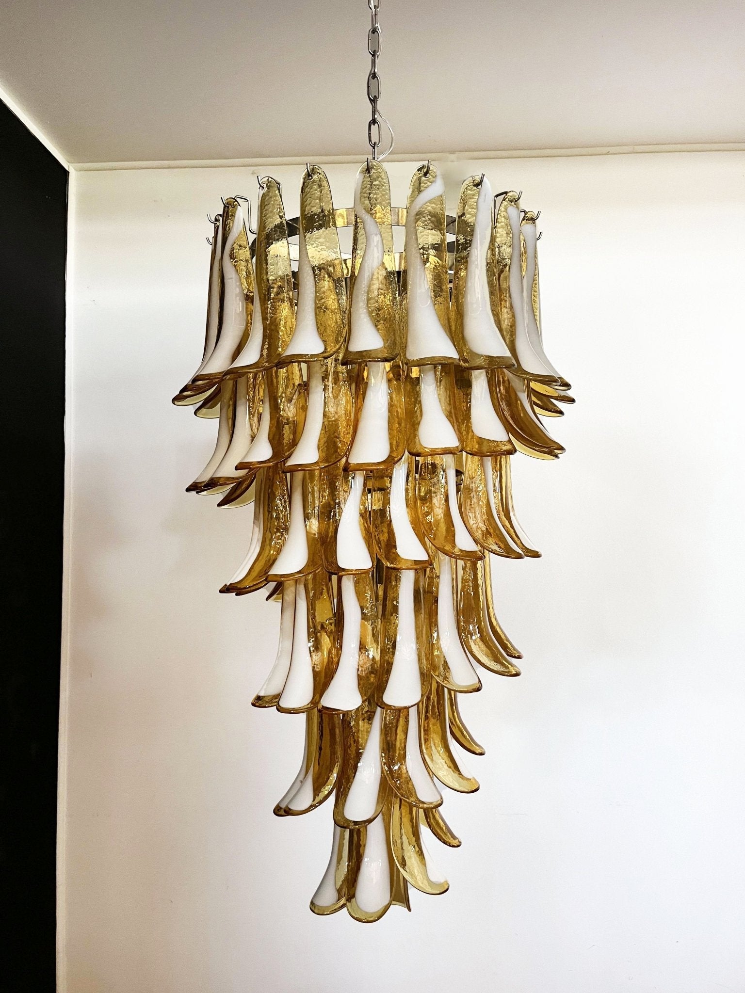 Aurora Chandelier Amber White Murano Spiral Petals