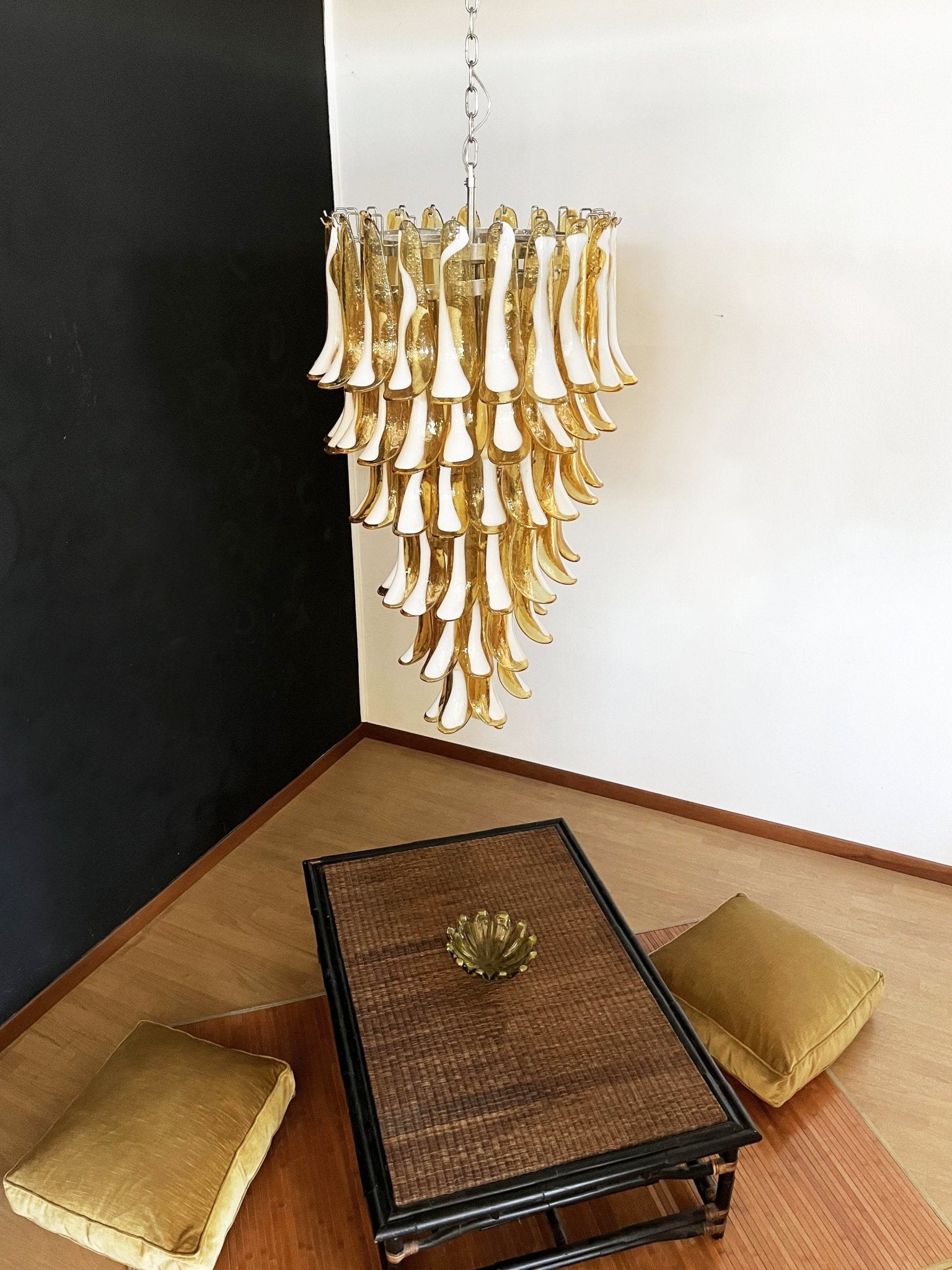 Aurora Chandelier Amber White Murano Spiral Petals