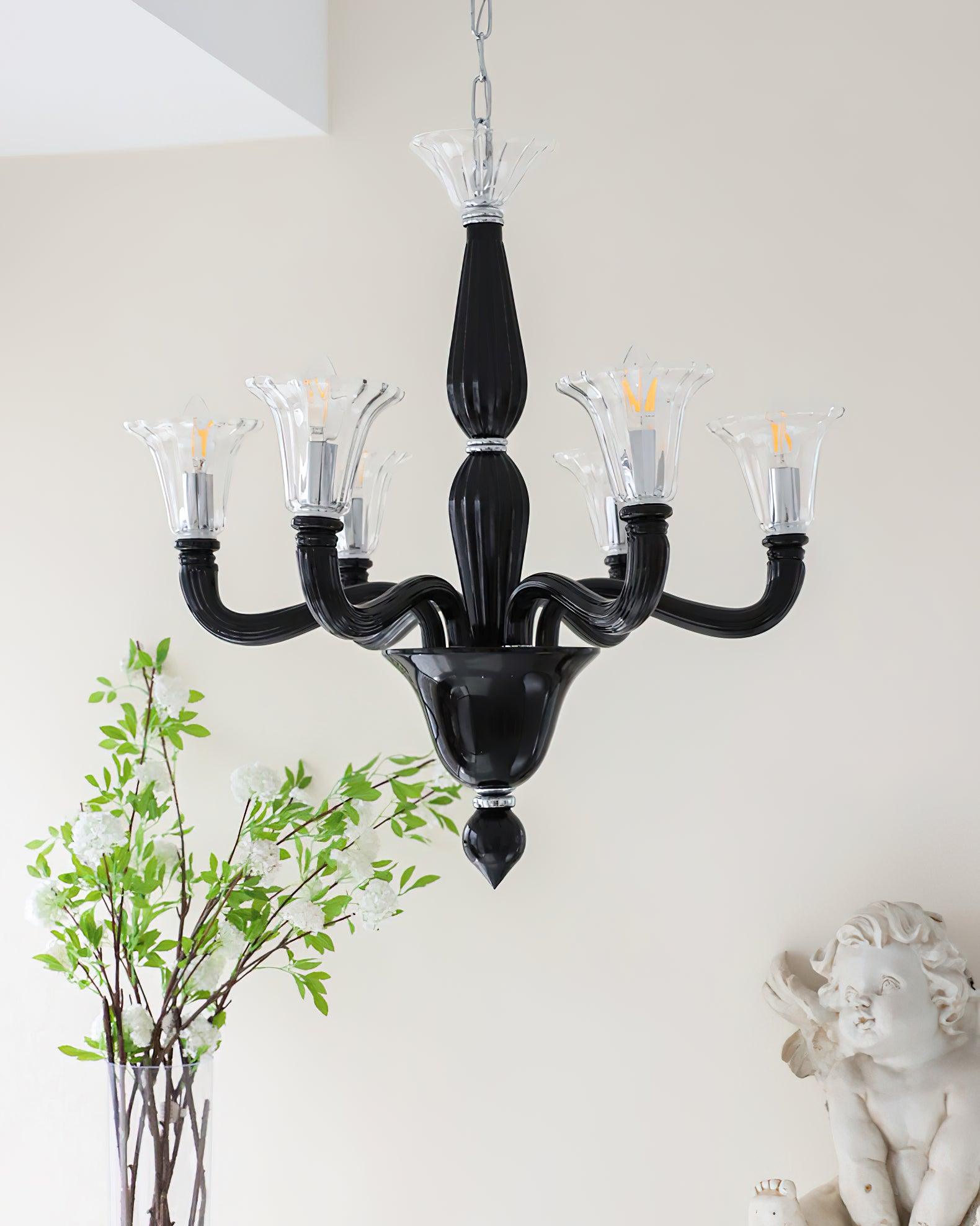 Aurora Chandelier Black Murano Candle Arm Glass Classic