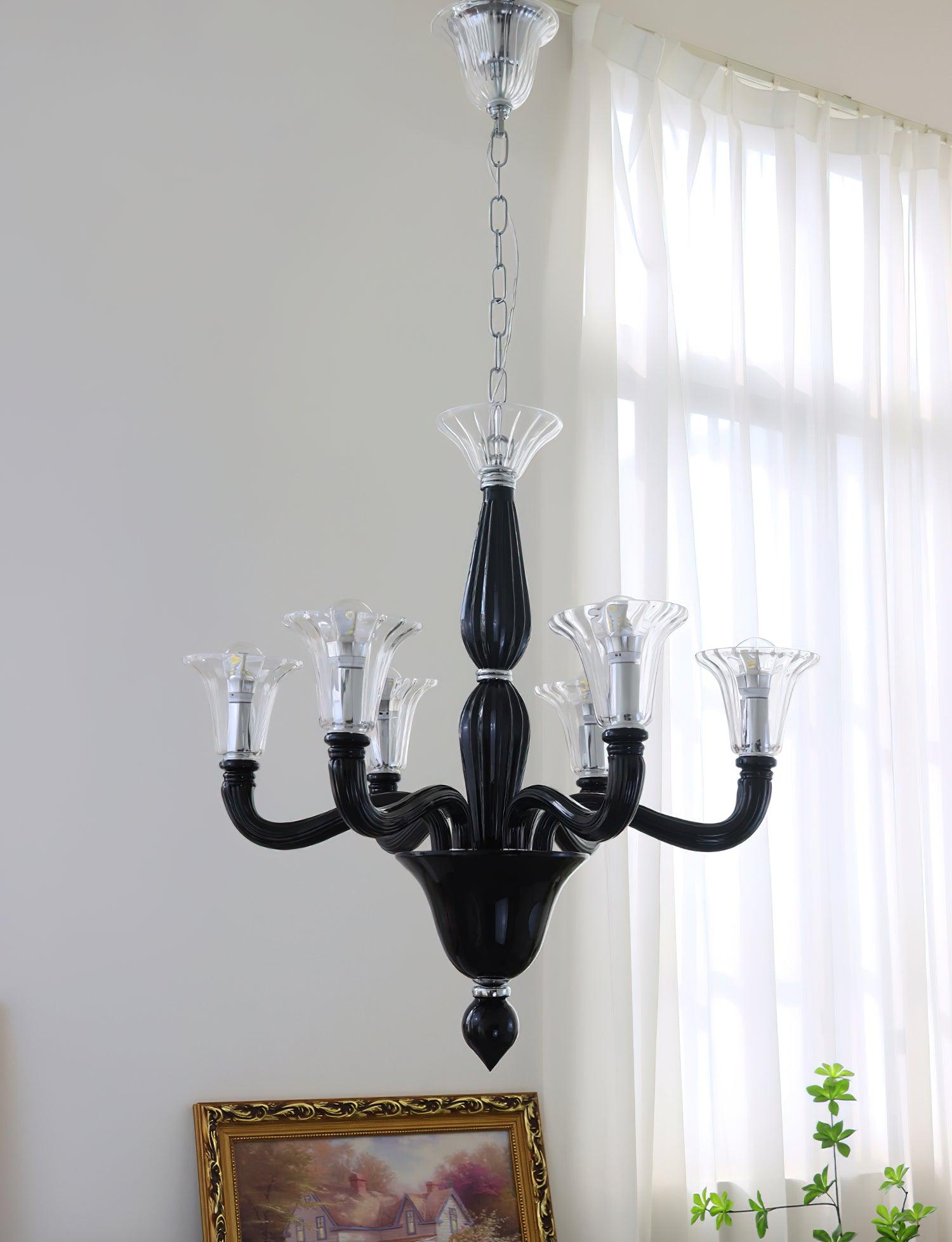 Aurora Chandelier Black Murano Candle Arm Glass Classic
