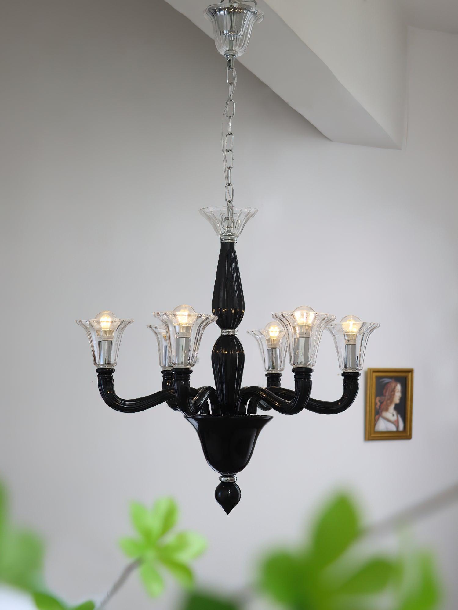 Aurora Chandelier Black Murano Candle Arm Glass Classic