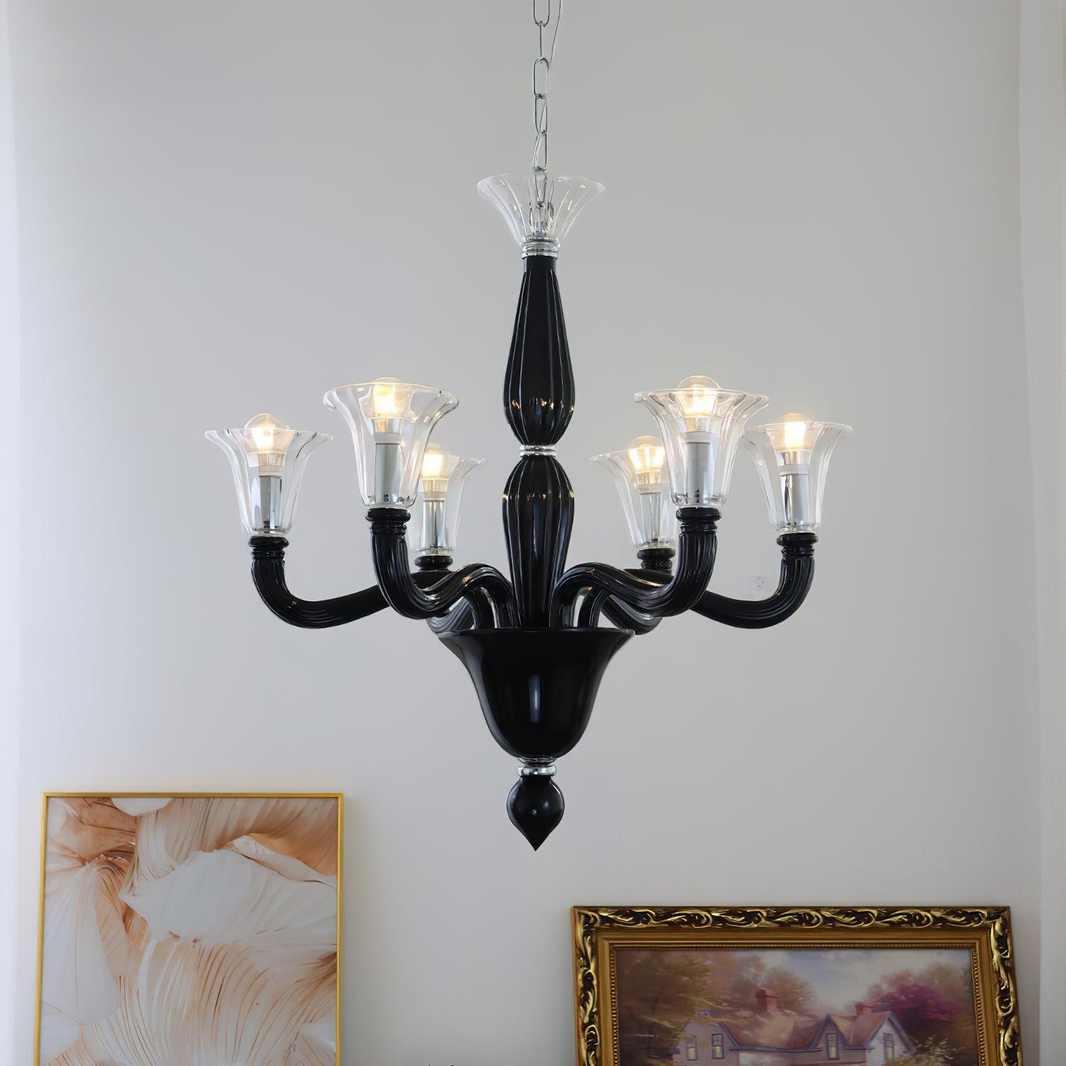 Aurora Chandelier Black Murano Candle Arm Glass Classic