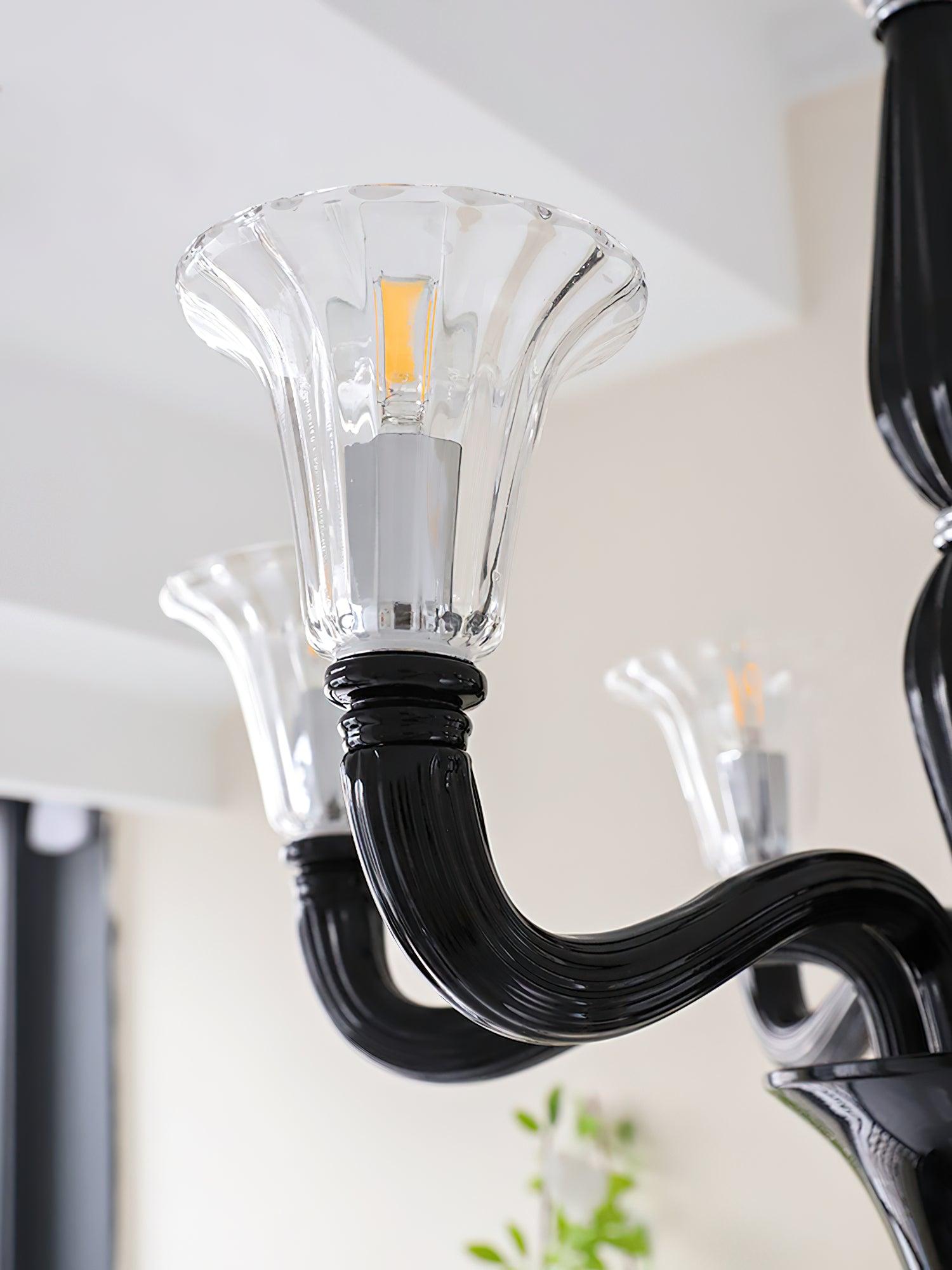 Aurora Chandelier Black Murano Candle Arm Glass Classic