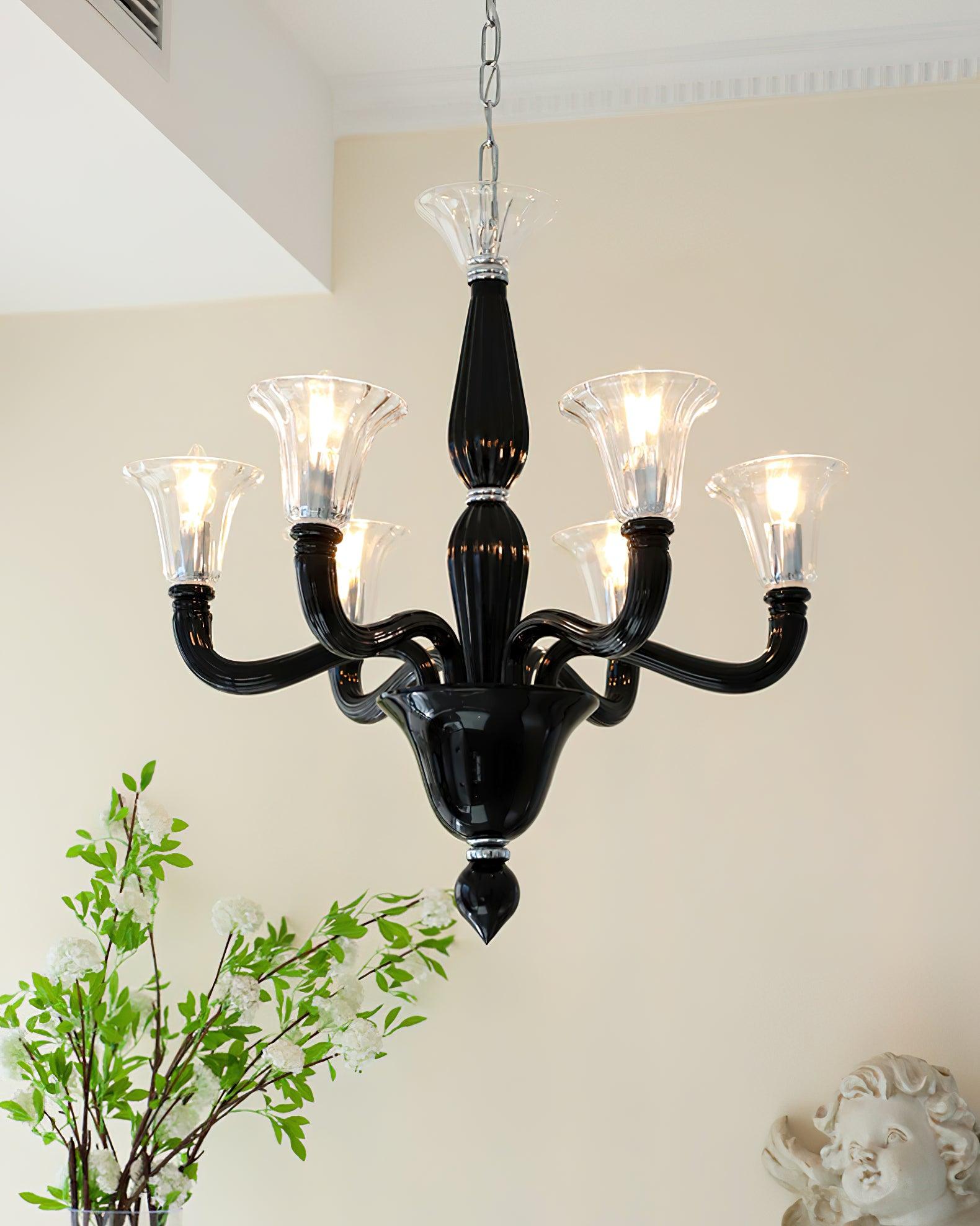 Aurora Chandelier Black Murano Candle Arm Glass Classic
