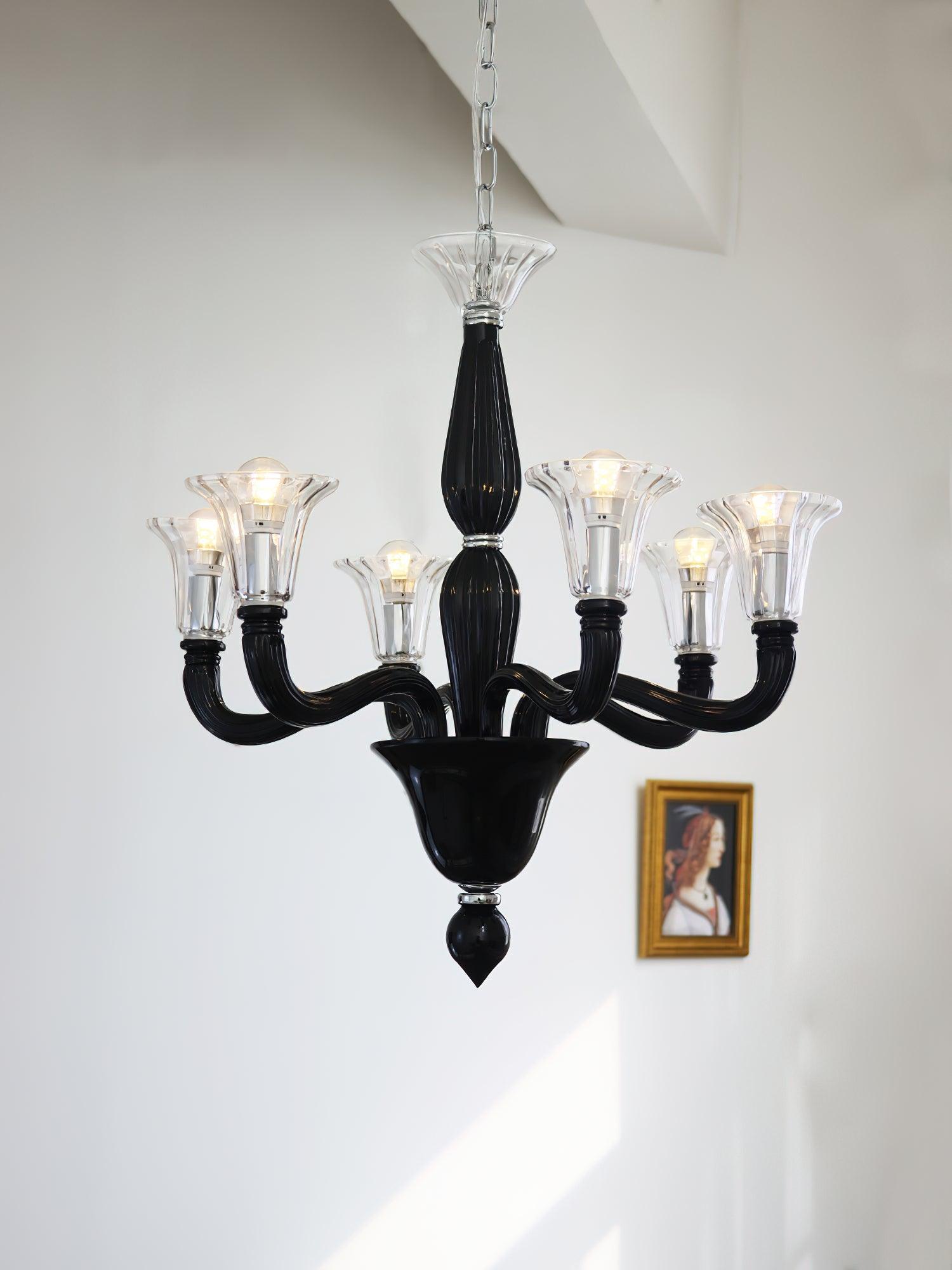 Aurora Chandelier Black Murano Candle Arm Glass Classic