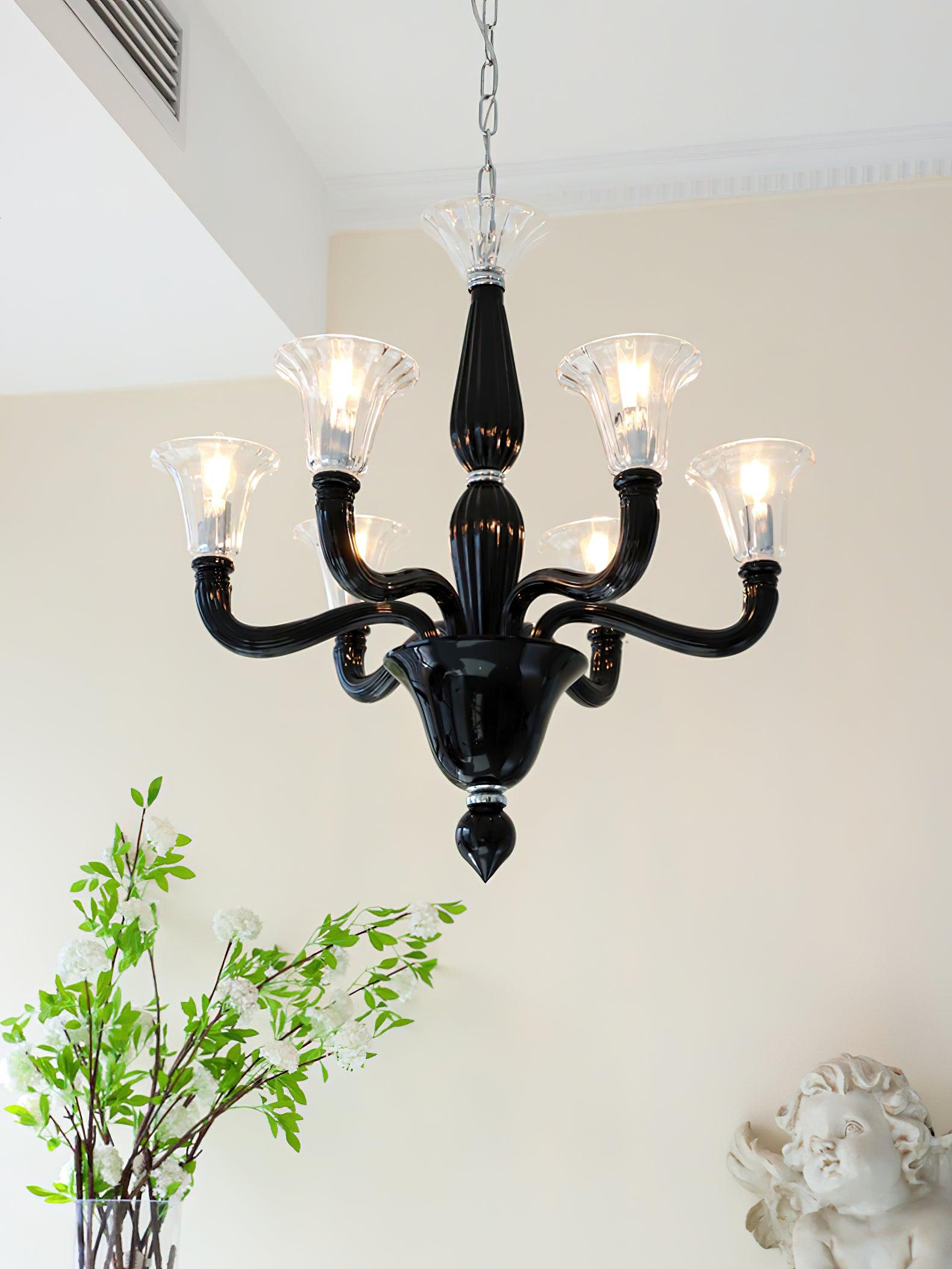 Aurora Chandelier Black Murano Candle Arm Glass Classic