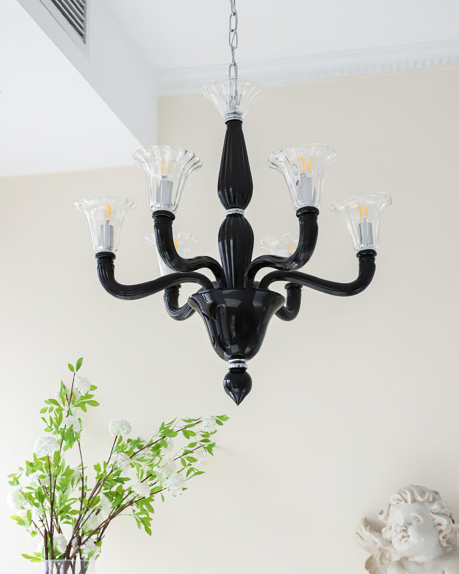 Aurora Chandelier Black Murano Candle Arm Glass Classic