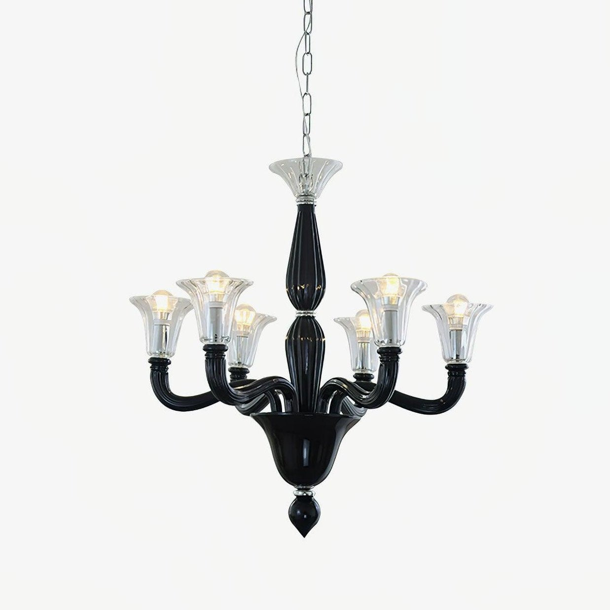 Aurora Chandelier Black Murano Candle Arm Glass Classic