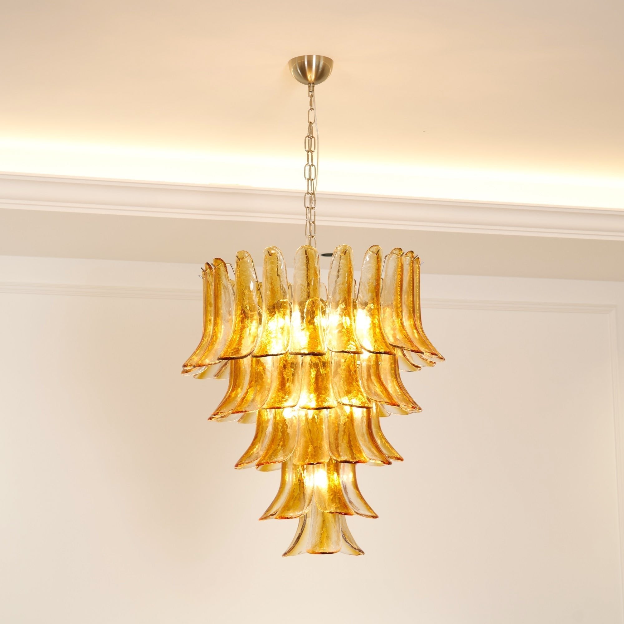 Aurora Chandelier Amber Lily Murano Glass Layered Centerpiece
