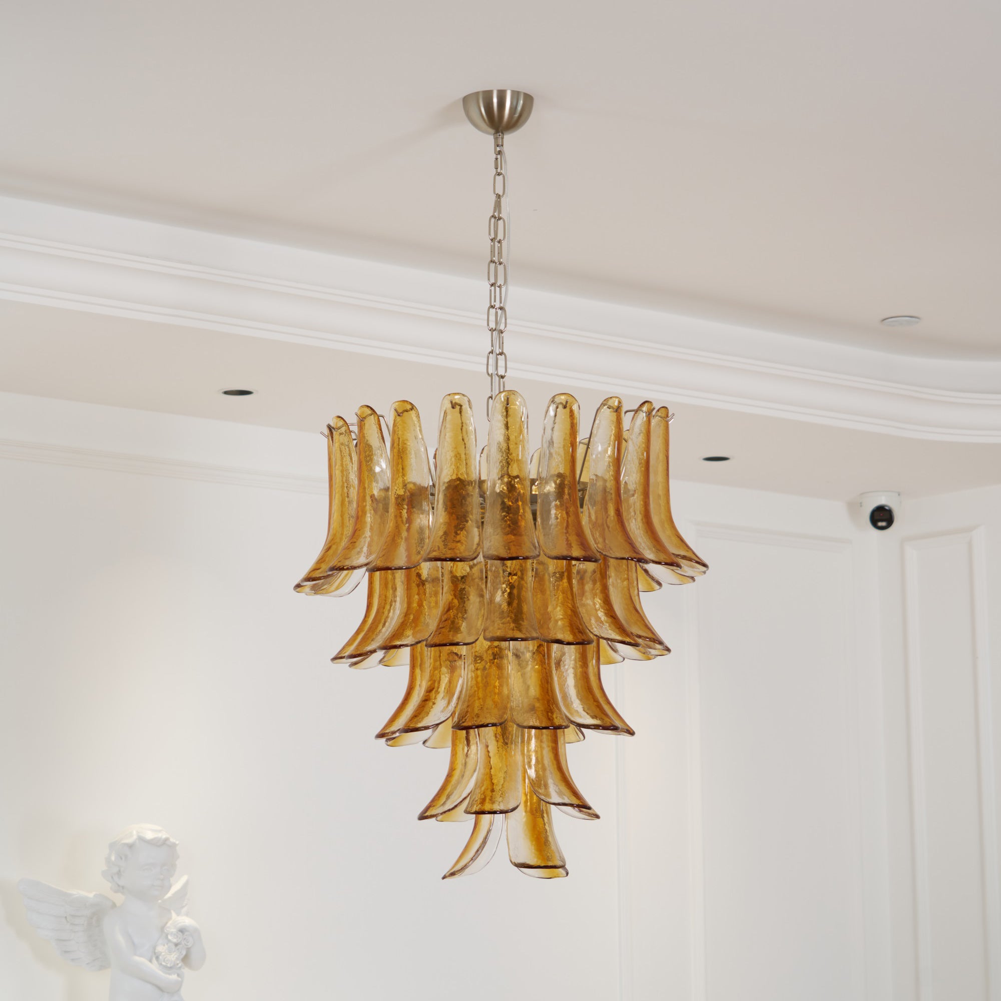 Aurora Chandelier Amber Lily Murano Glass Layered Centerpiece