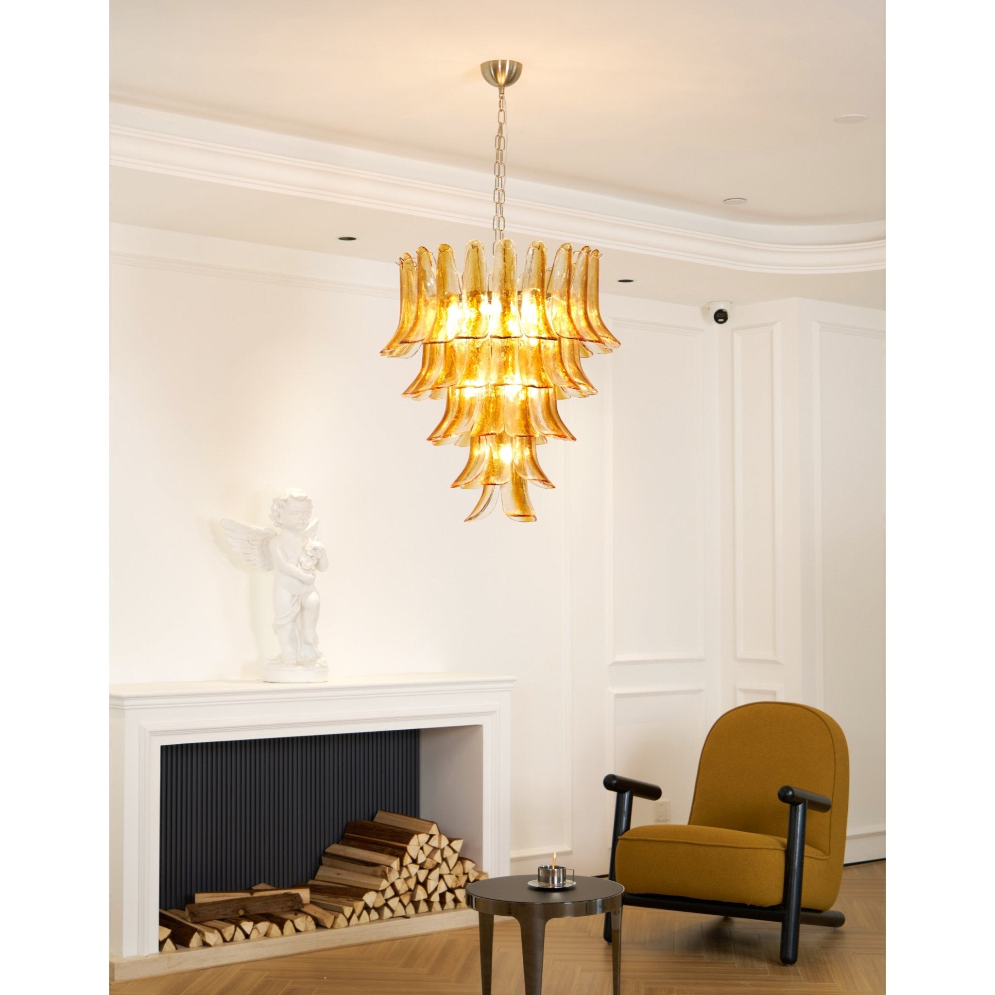Aurora Chandelier Amber Lily Murano Glass Layered Centerpiece