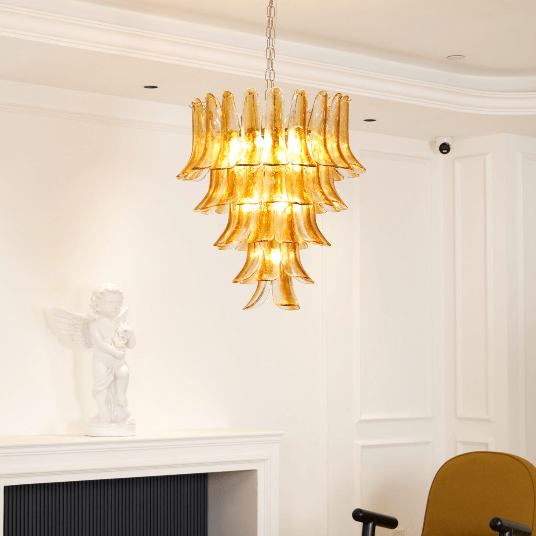 Aurora Chandelier Amber Lily Murano Glass Layered Centerpiece