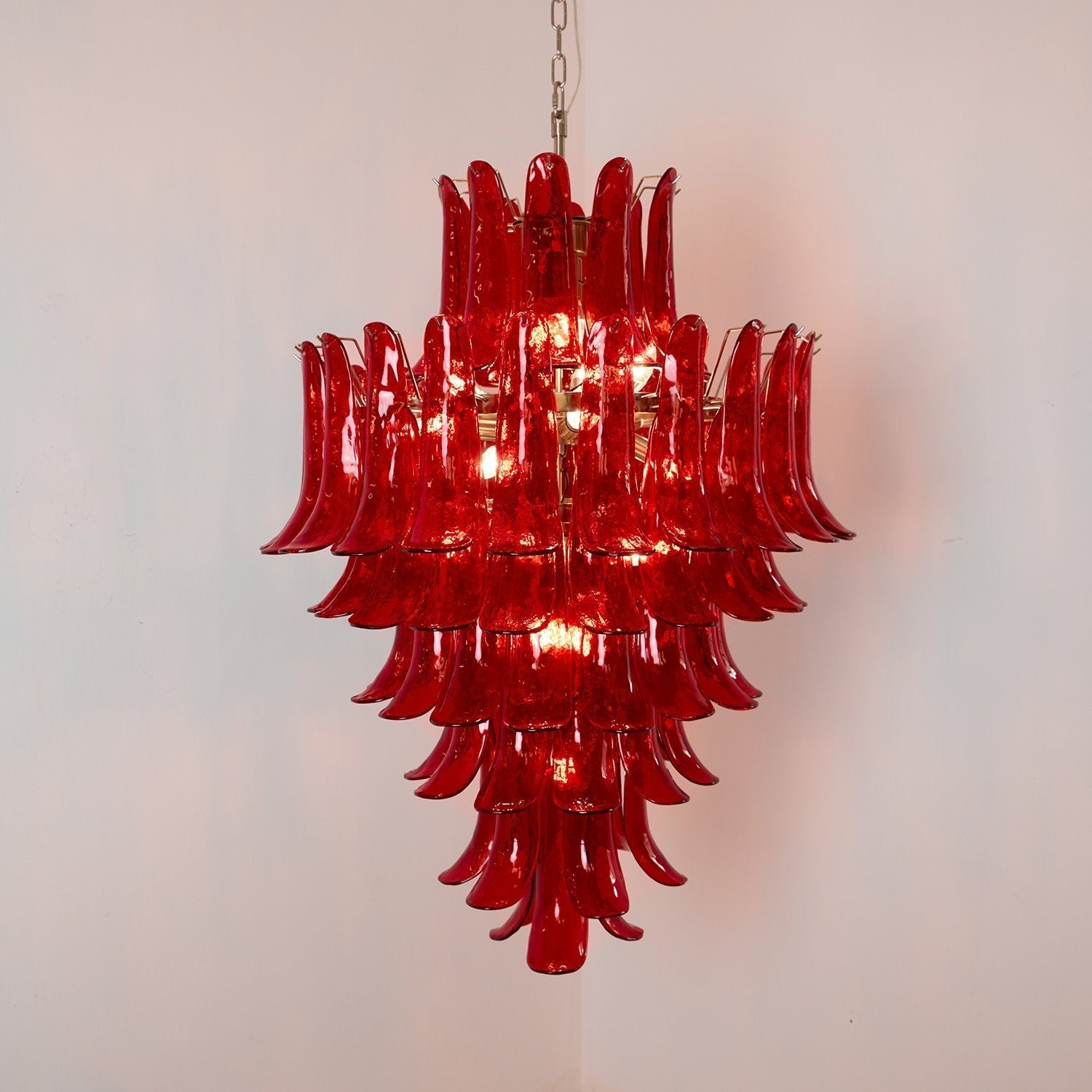 Aurora Chandelier Crimson Murano Petals Bold Art Glass