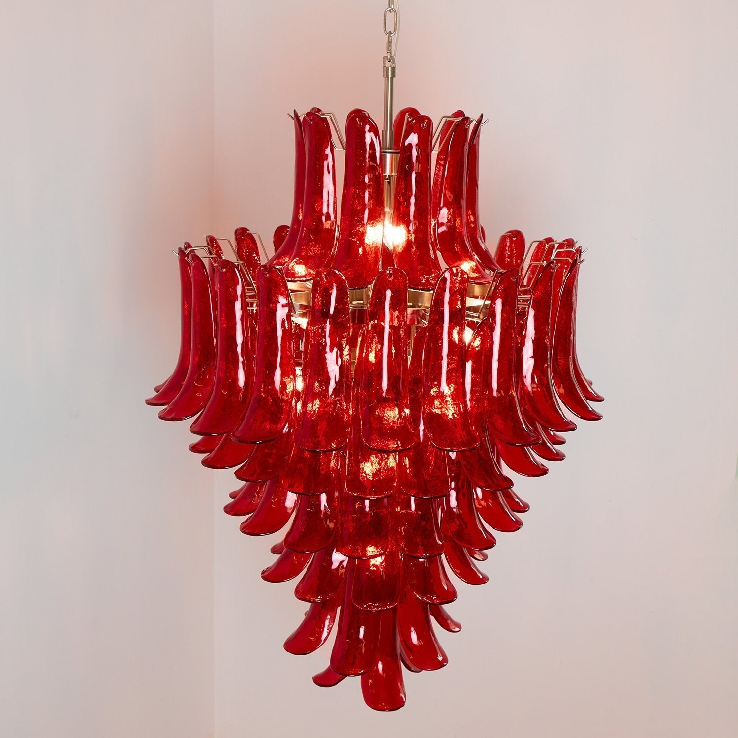 Aurora Chandelier Crimson Murano Petals Bold Art Glass