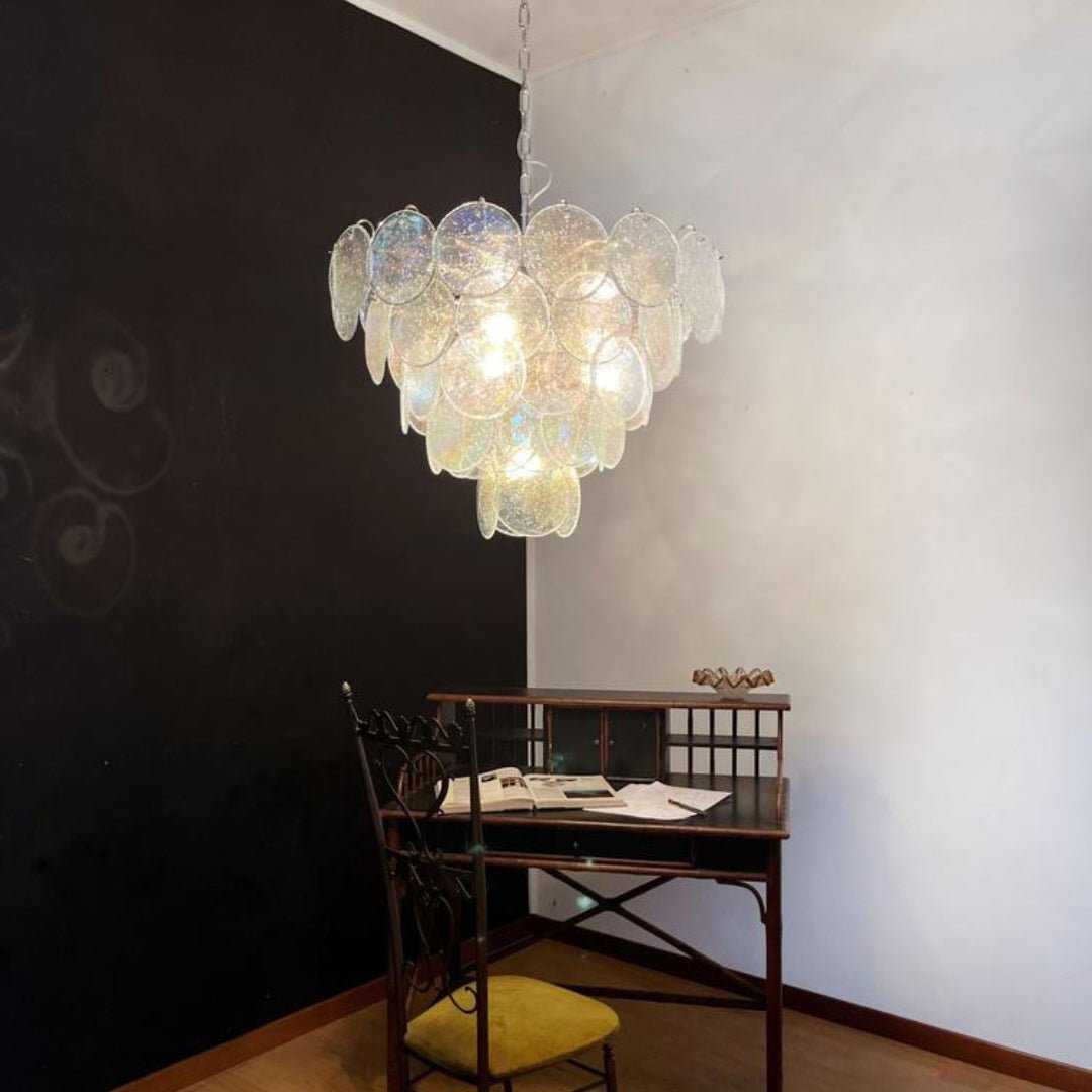 Aurora Chandelier Iridescent Murano Glass Disc