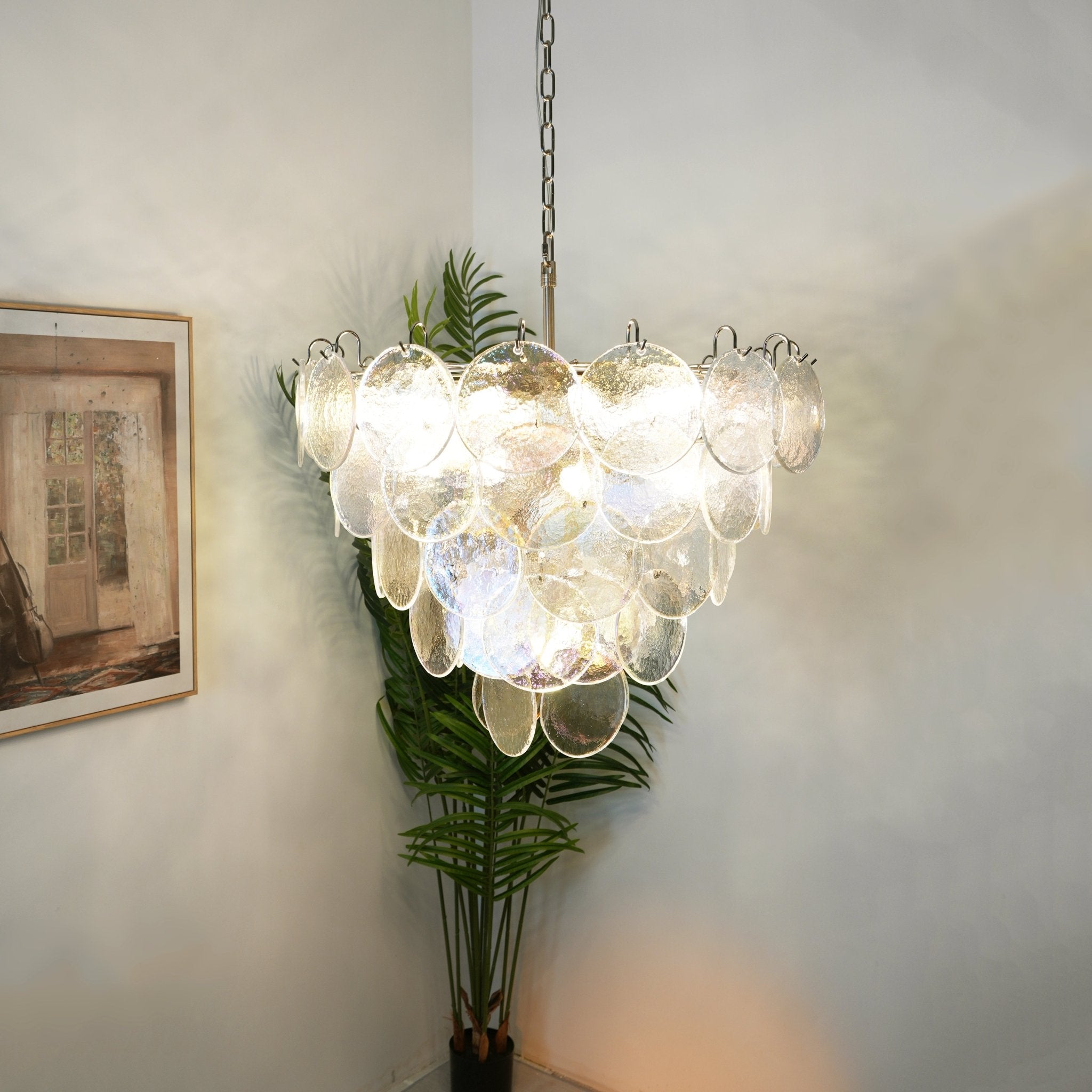 Aurora Chandelier Iridescent Murano Glass Disc