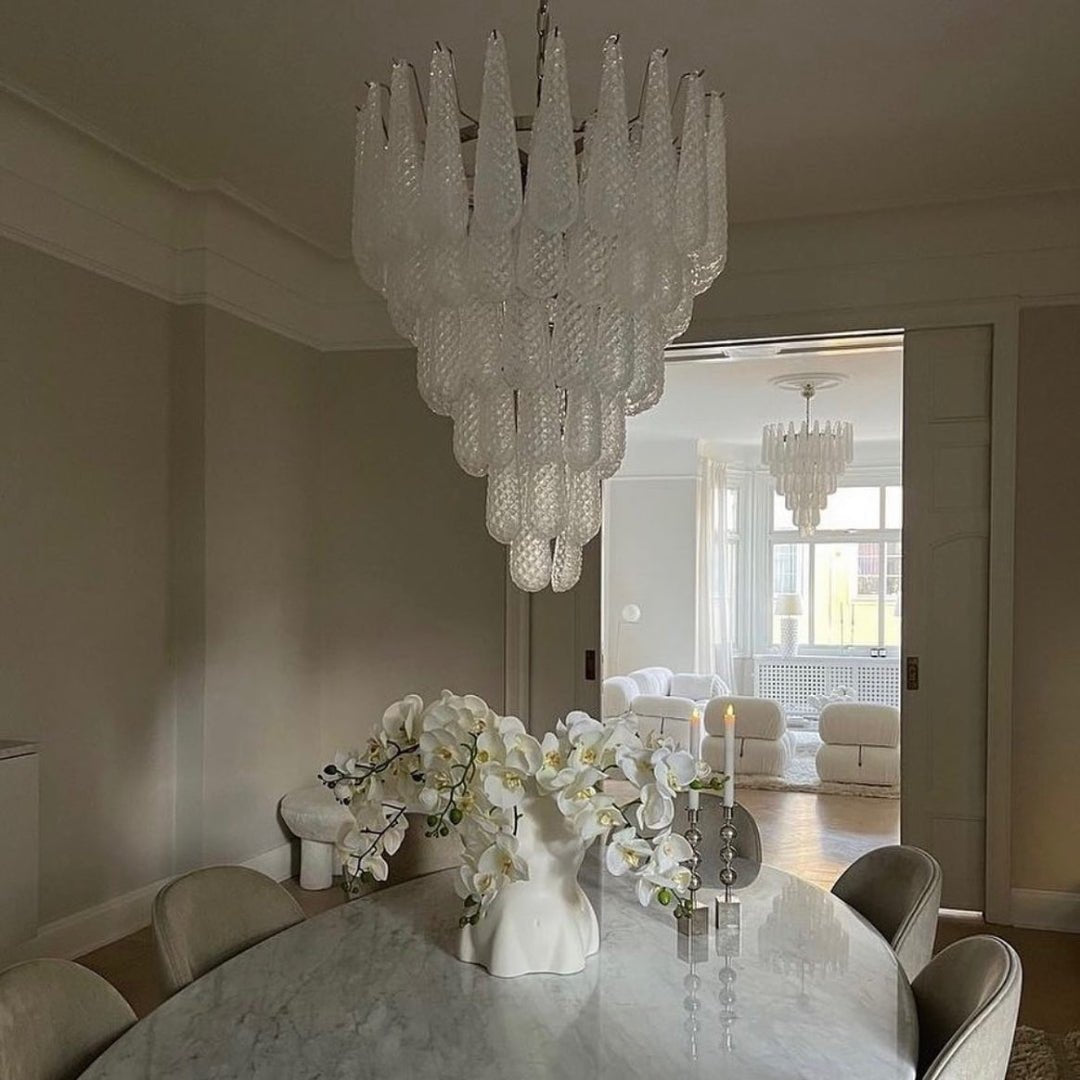 Aurora Chandelier Clear Murano Glass Dewdrop Layered