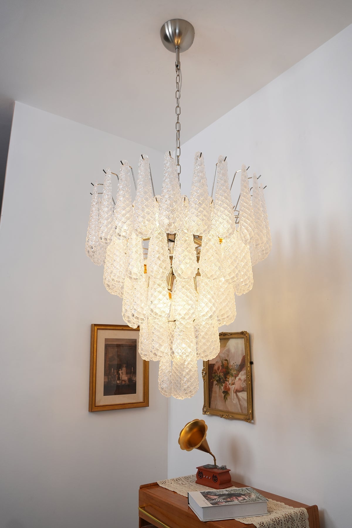 Aurora Chandelier Clear Murano Glass Dewdrop Layered