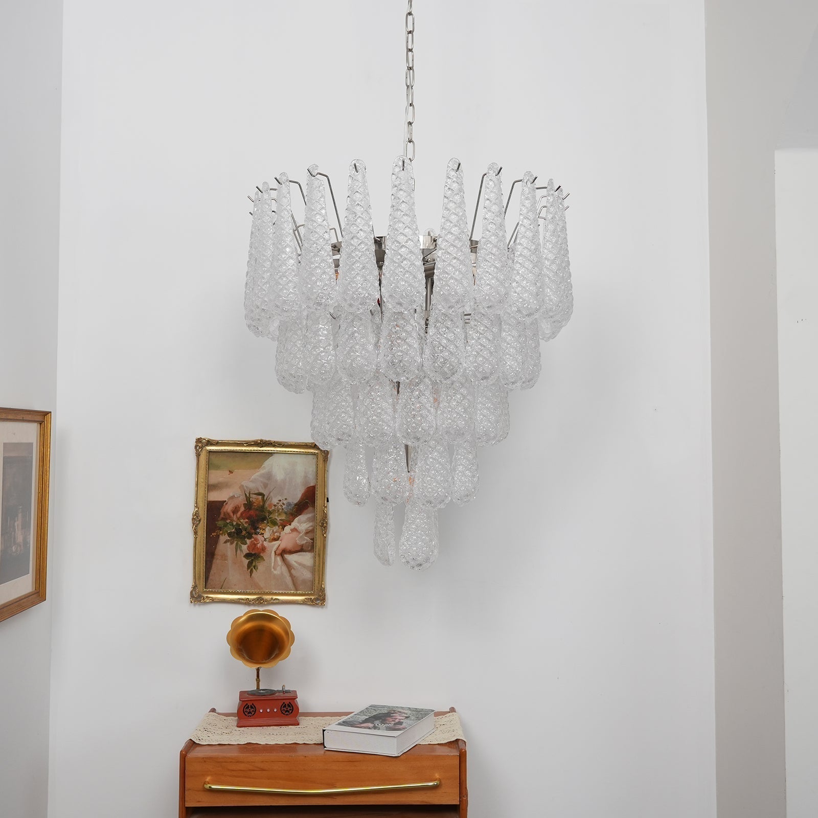 Aurora Chandelier Clear Murano Glass Dewdrop Layered