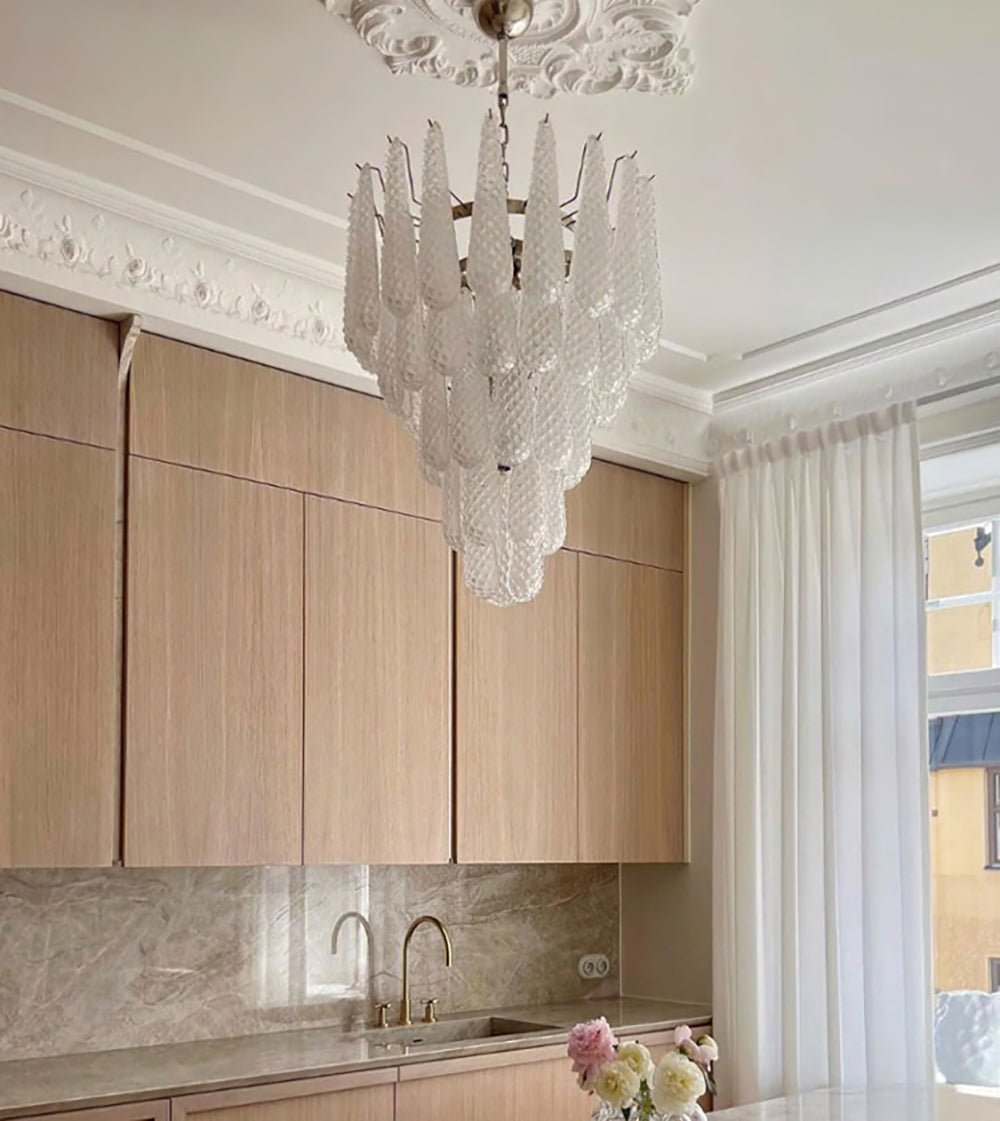 Aurora Chandelier Clear Droplets Murano Glass Waterfall Diamond