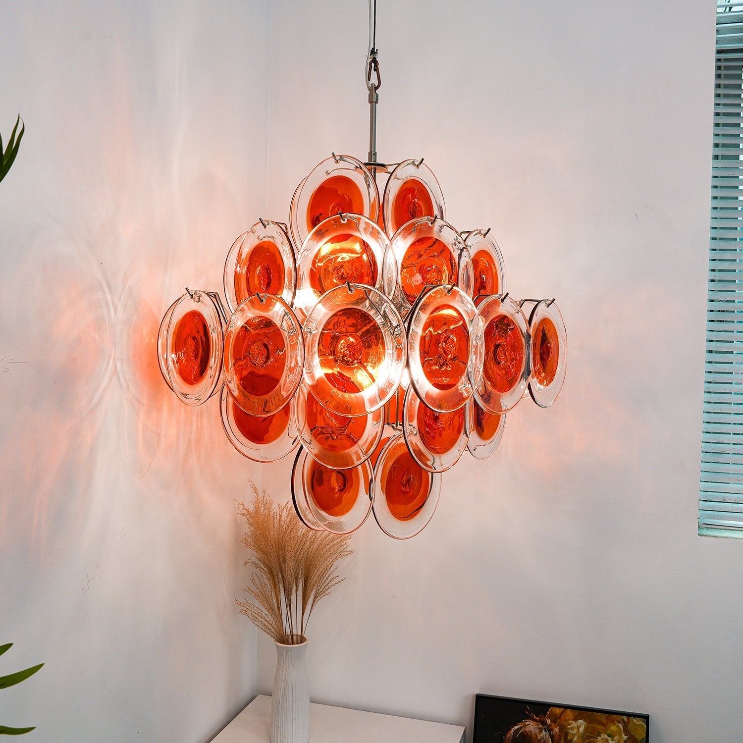 Aurora Chandelier Orange Murano Glass Disc Layered