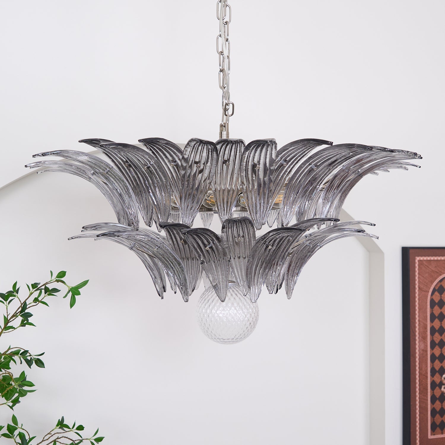 Aurora Chandelier Palmette Clear Murano Glass Leaf Layered