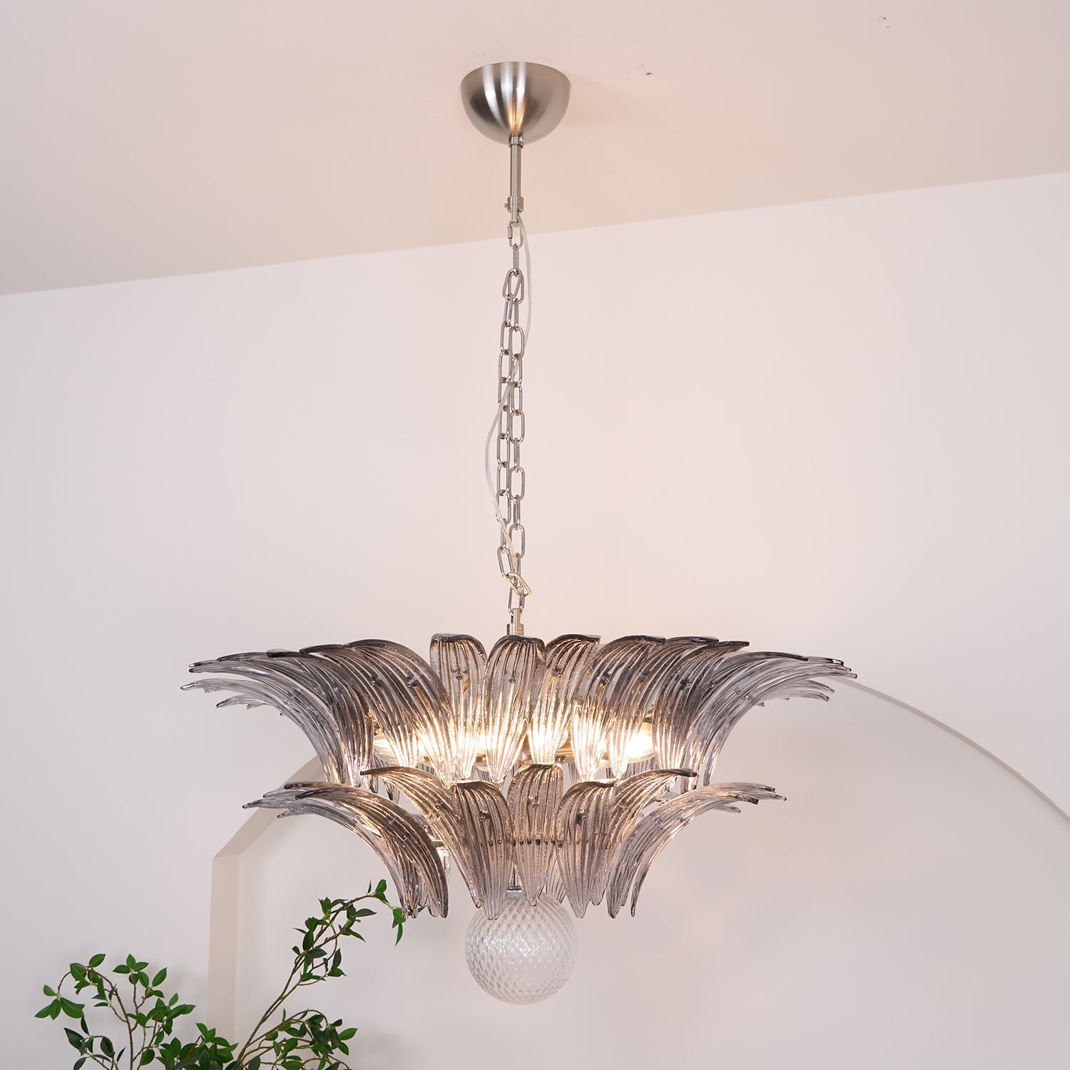 Aurora Chandelier Palmette Clear Murano Glass Leaf Layered