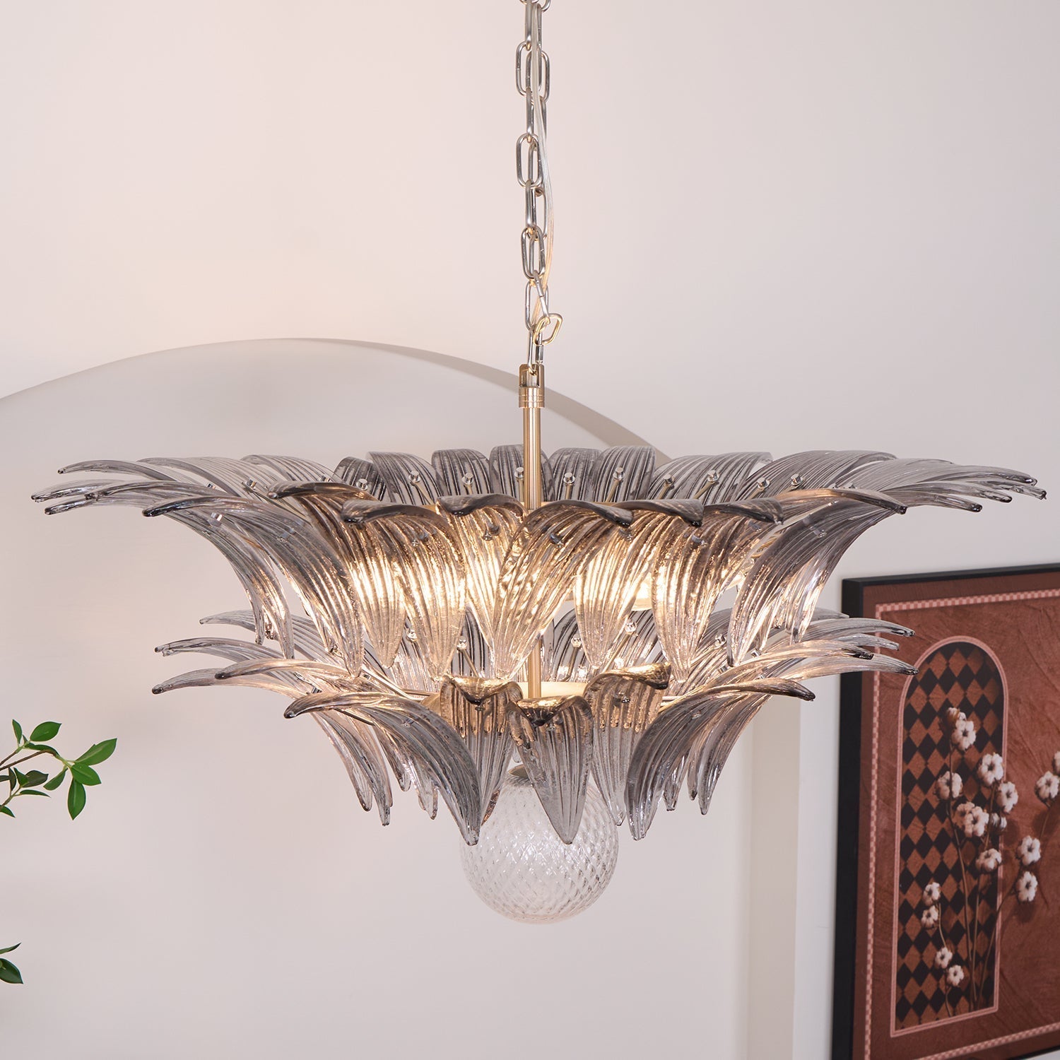 Aurora Chandelier Palmette Clear Murano Glass Leaf Layered