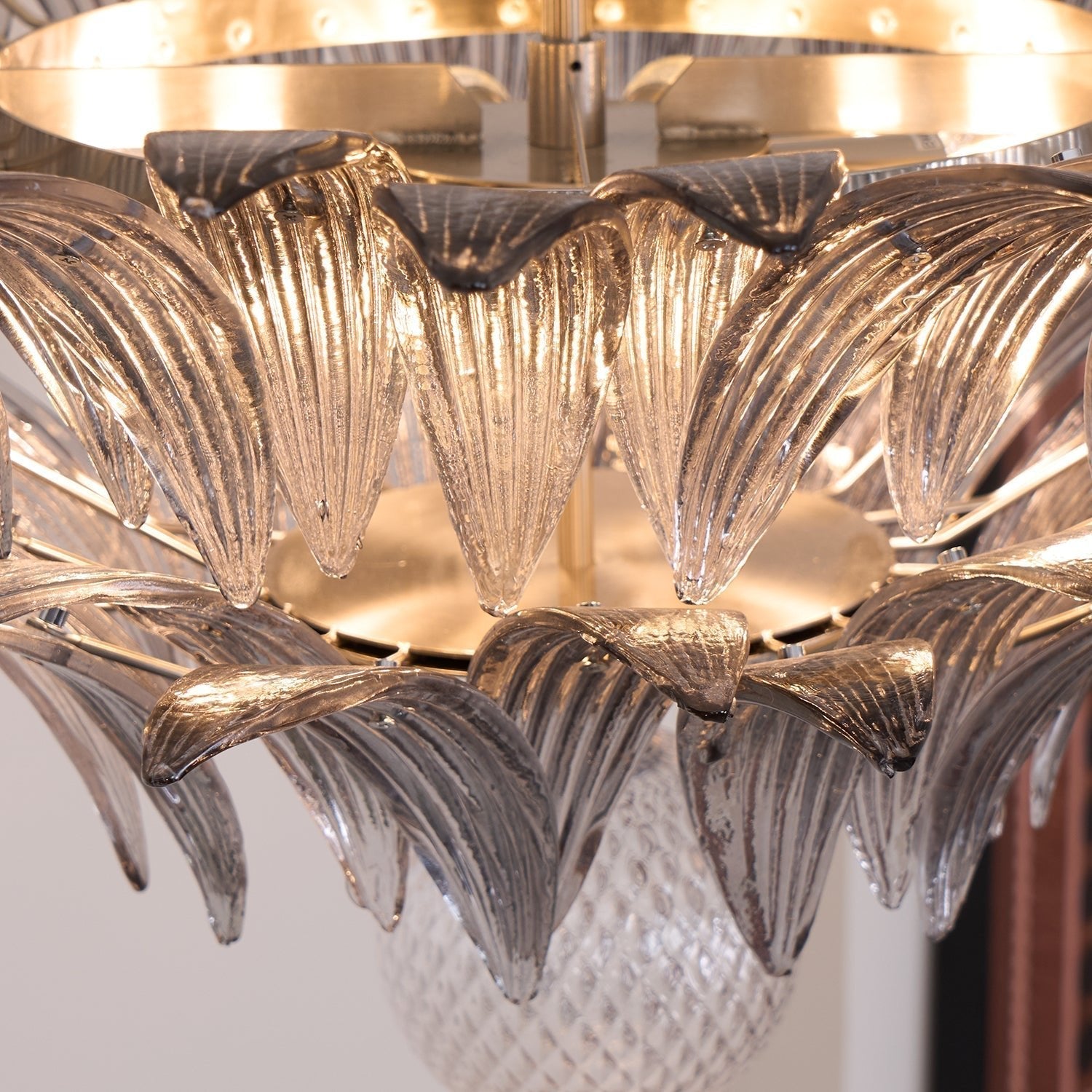 Aurora Chandelier Palmette Clear Murano Glass Leaf Layered