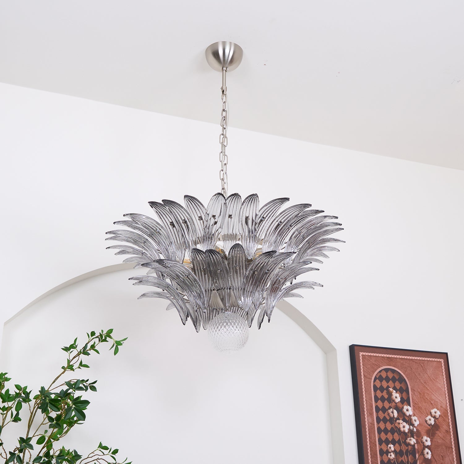 Aurora Chandelier Palmette Clear Murano Glass Leaf Layered