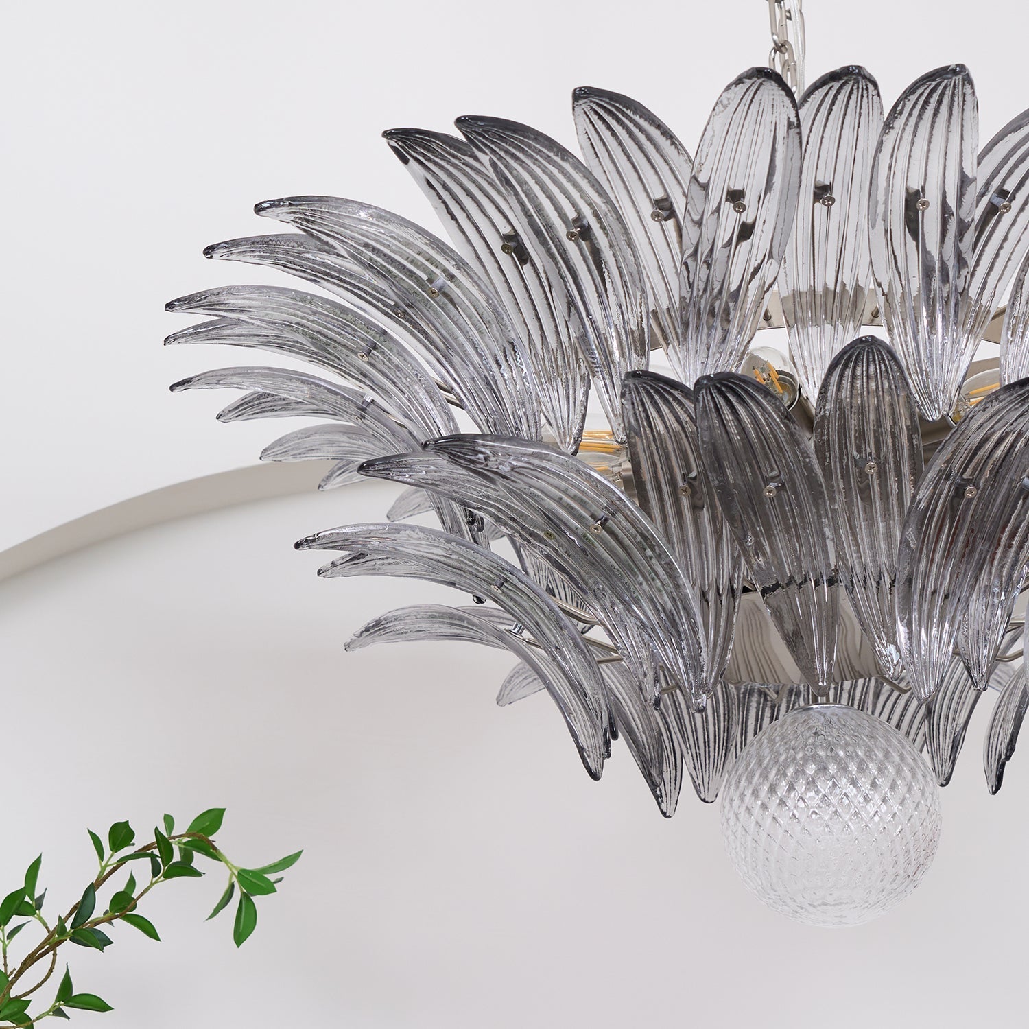 Aurora Chandelier Palmette Clear Murano Glass Leaf Layered