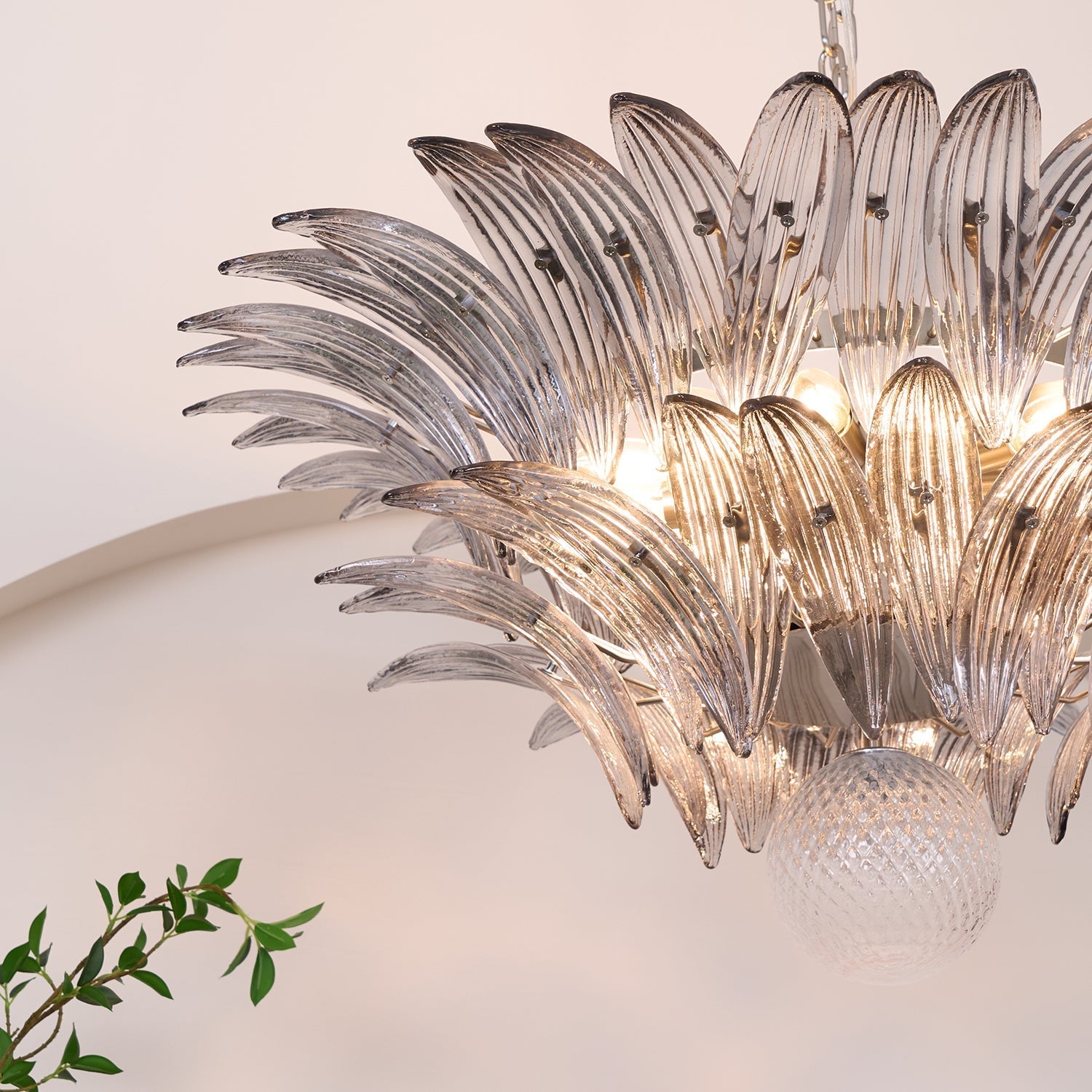 Aurora Chandelier Palmette Clear Murano Glass Leaf Layered