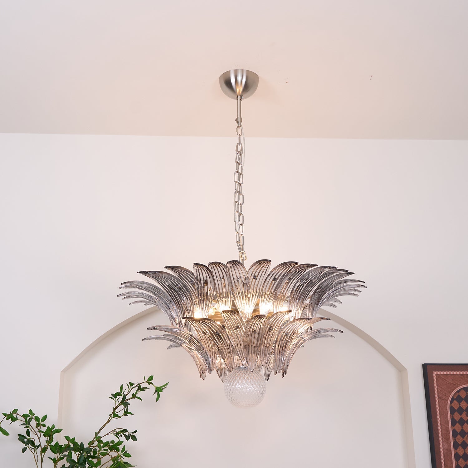 Aurora Chandelier Palmette Clear Murano Glass Leaf Layered