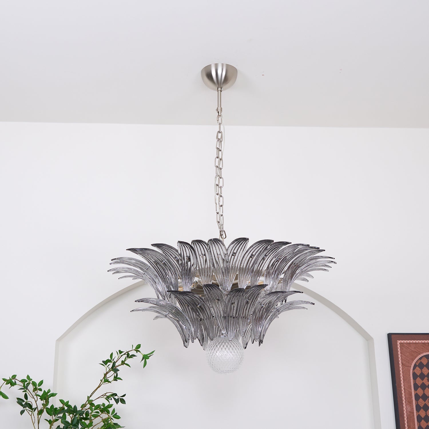 Aurora Chandelier Palmette Clear Murano Glass Leaf Layered