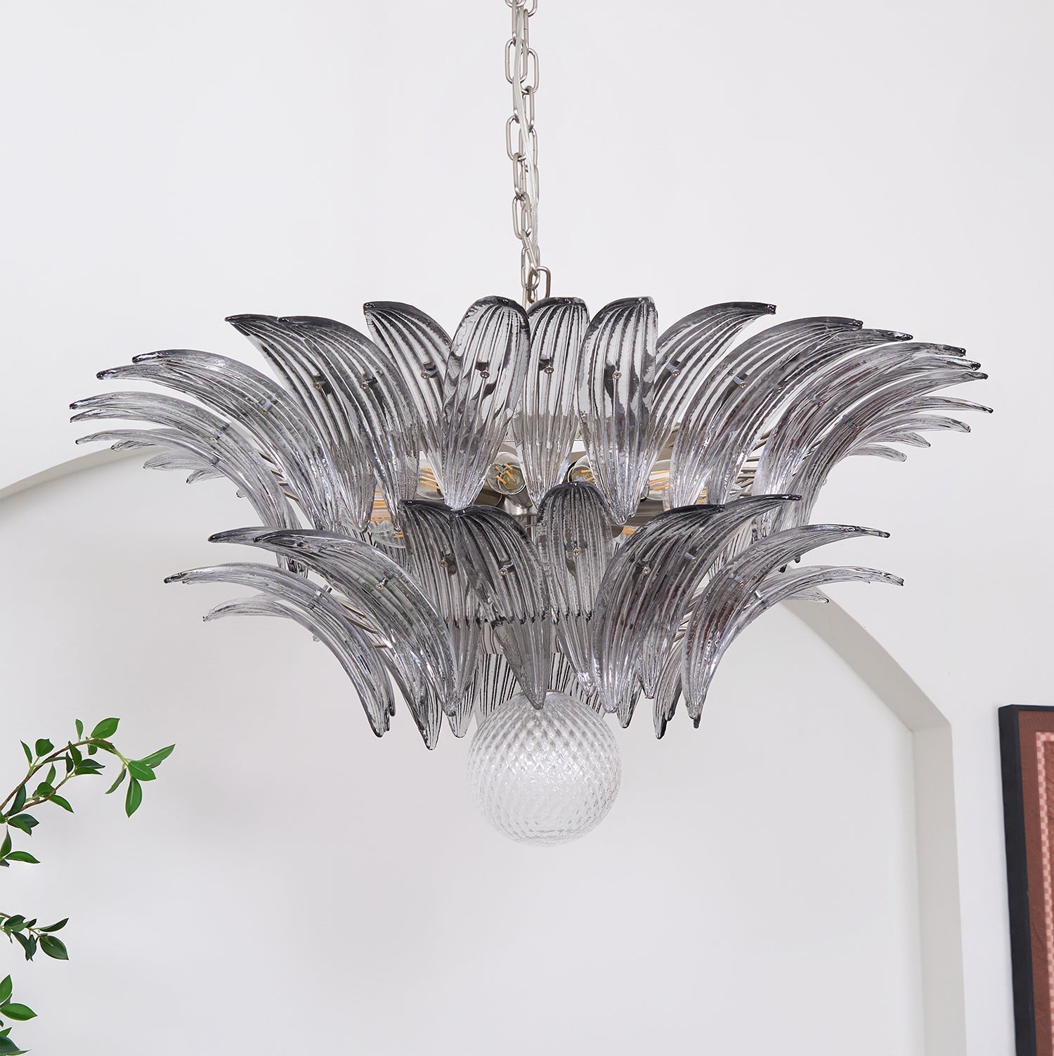 Aurora Chandelier Palmette Clear Murano Glass Leaf Layered