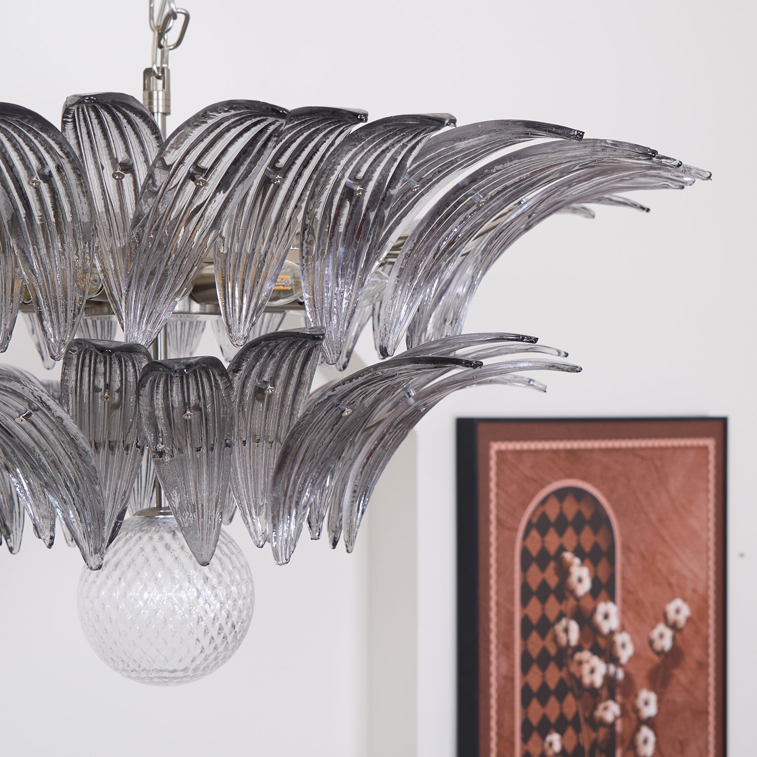 Aurora Chandelier Palmette Clear Murano Glass Leaf Layered