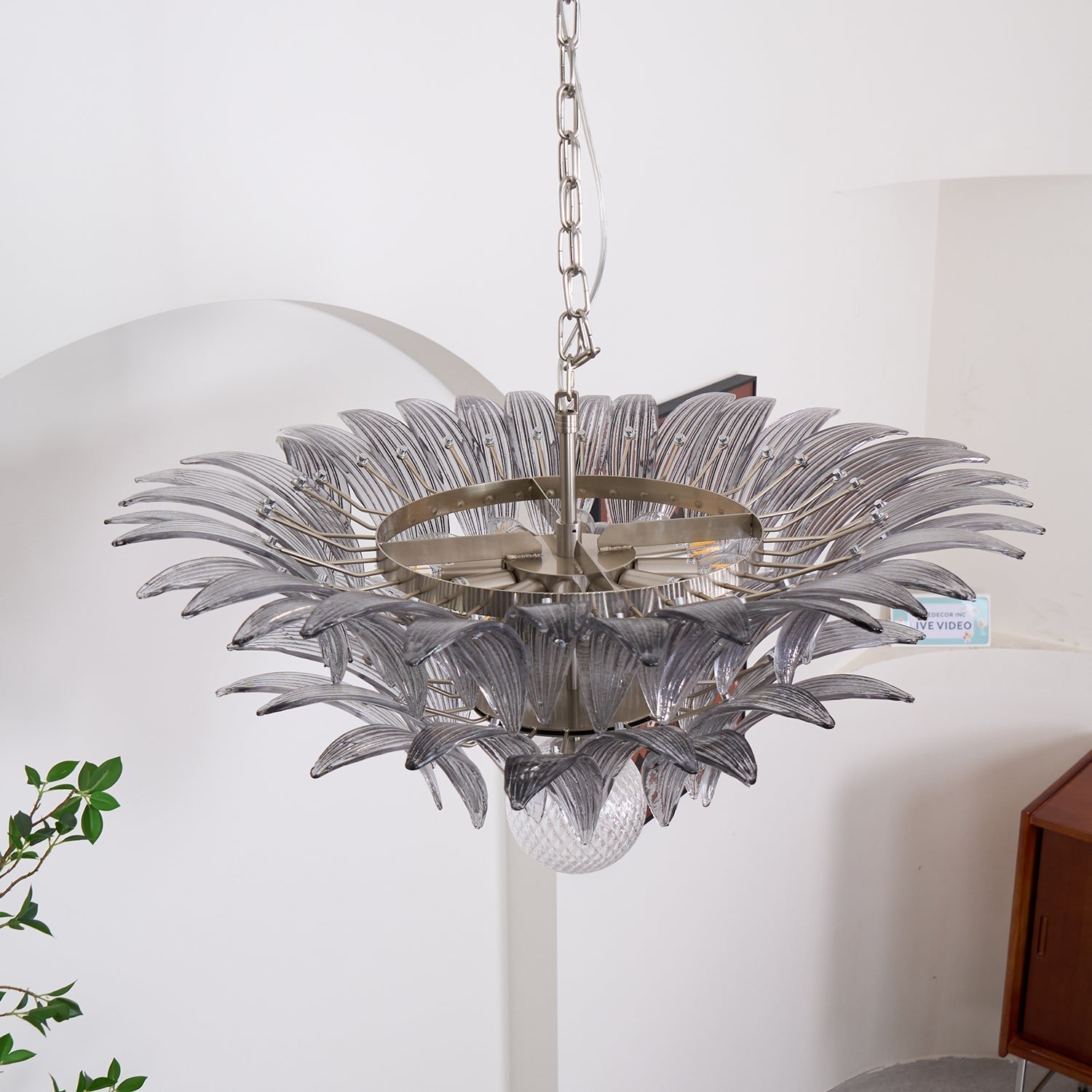 Aurora Chandelier Palmette Clear Murano Glass Leaf Layered