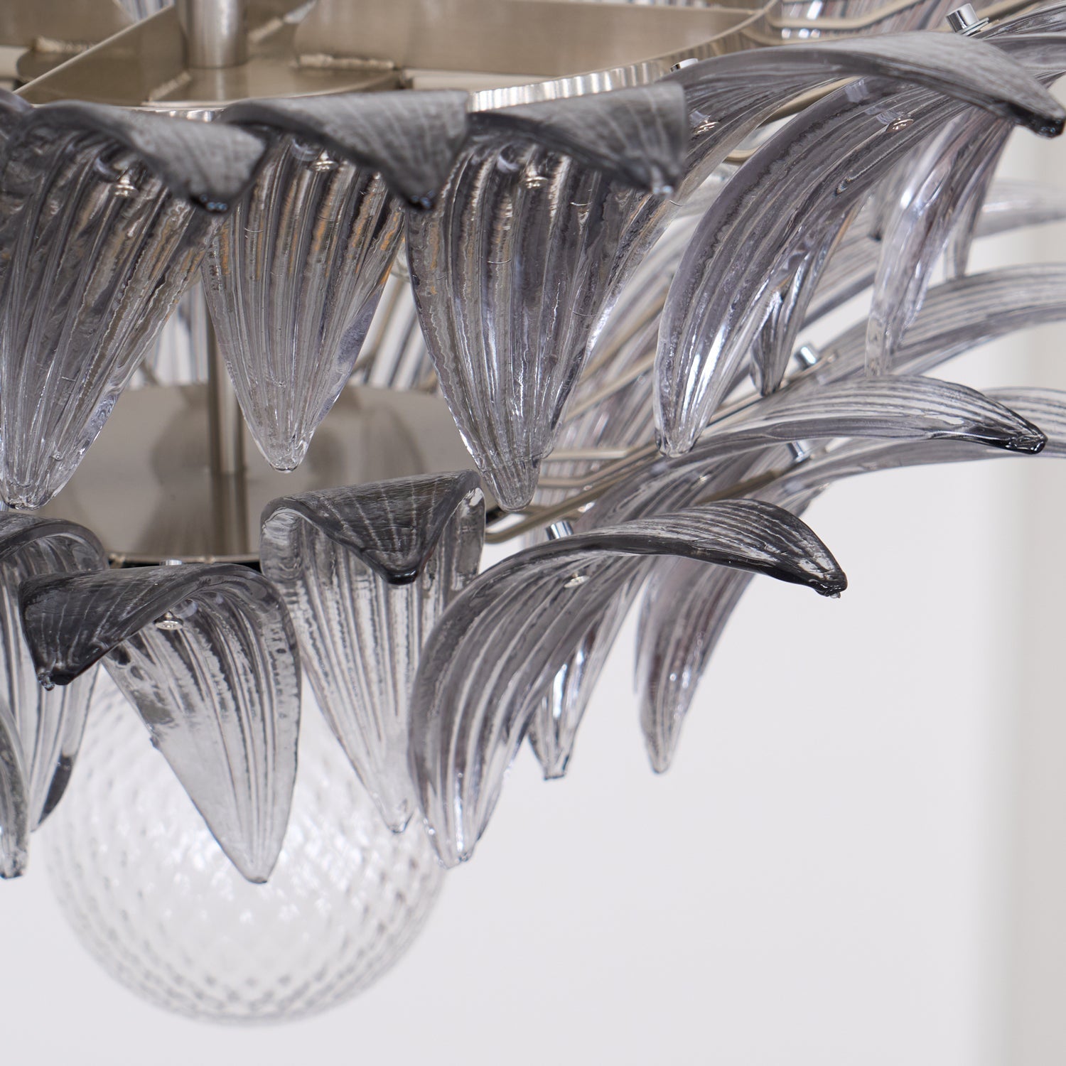 Aurora Chandelier Palmette Clear Murano Glass Leaf Layered