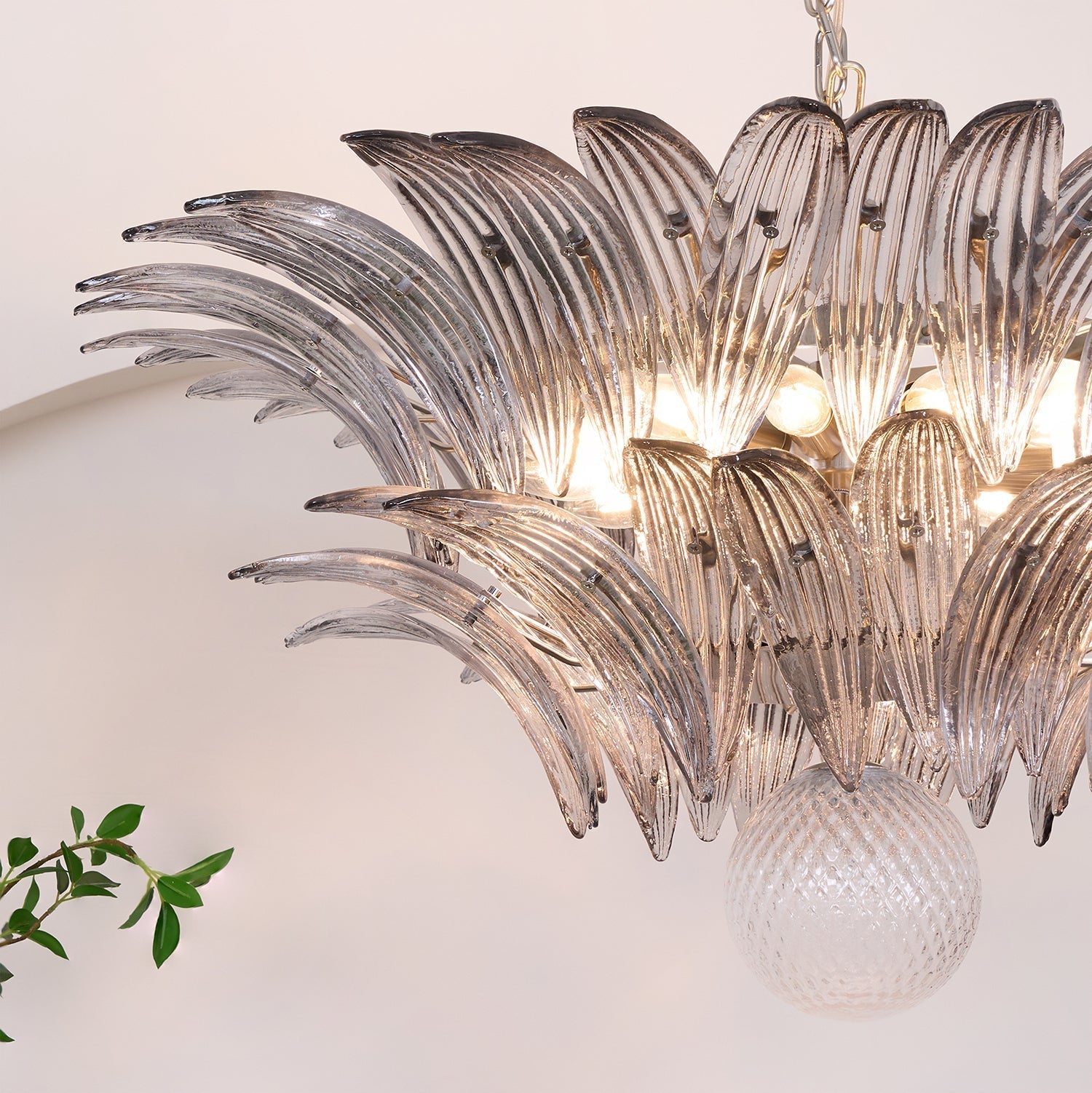 Aurora Chandelier Palmette Clear Murano Glass Leaf Layered