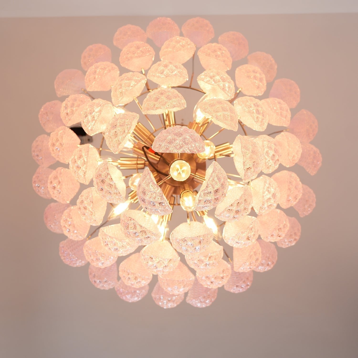 Aurora Chandelier Pink Droplet Murano Glass Diamond Pattern Waterfall