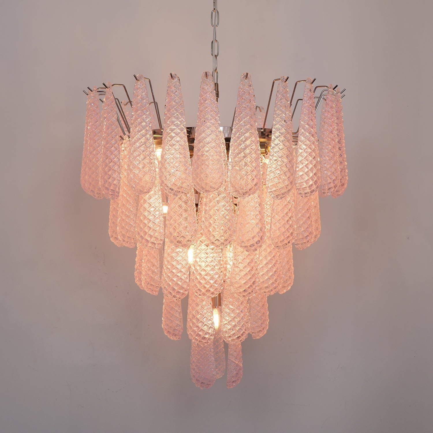Aurora Chandelier Pink Droplet Murano Glass Diamond Pattern Waterfall