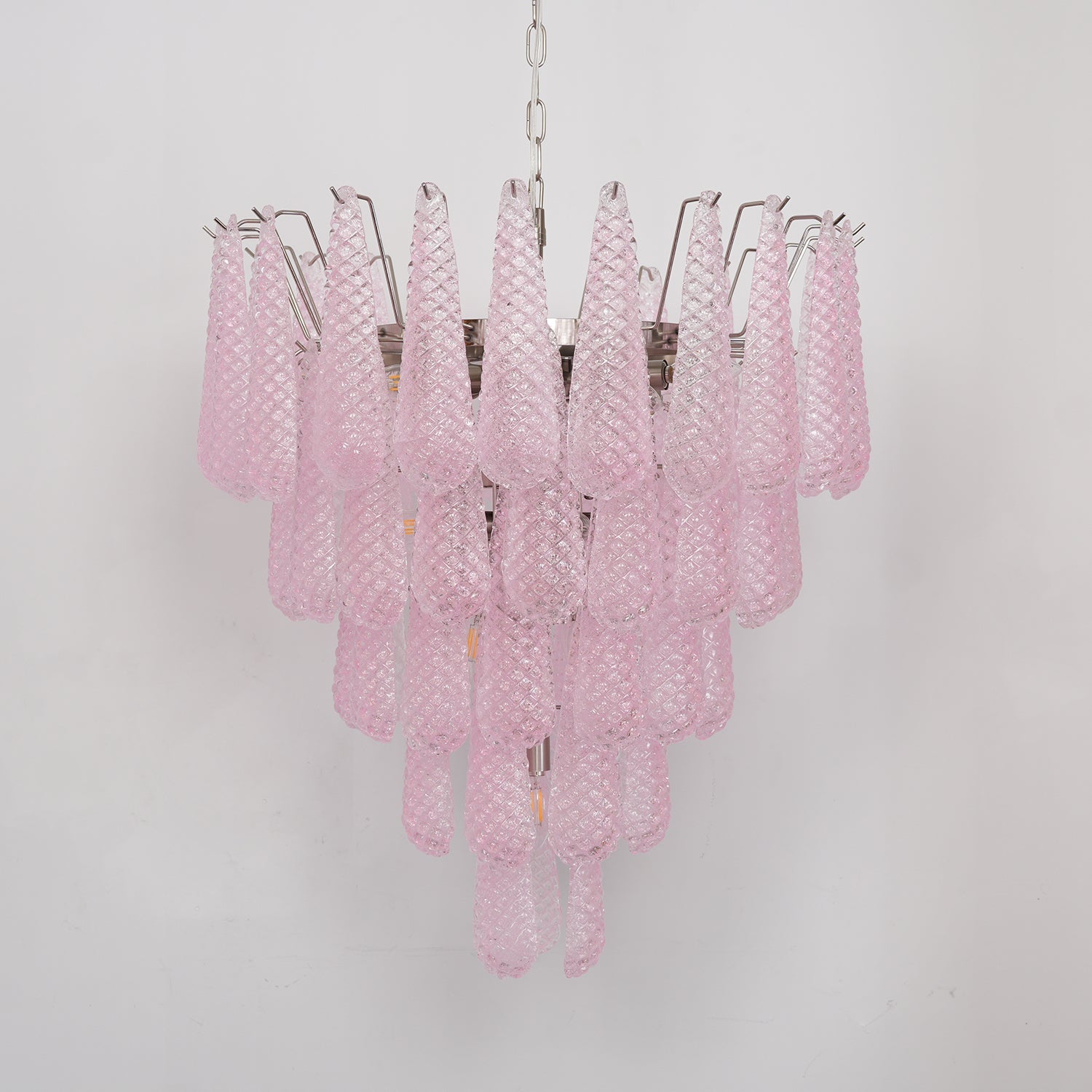 Aurora Chandelier Pink Droplet Murano Glass Diamond Pattern Waterfall