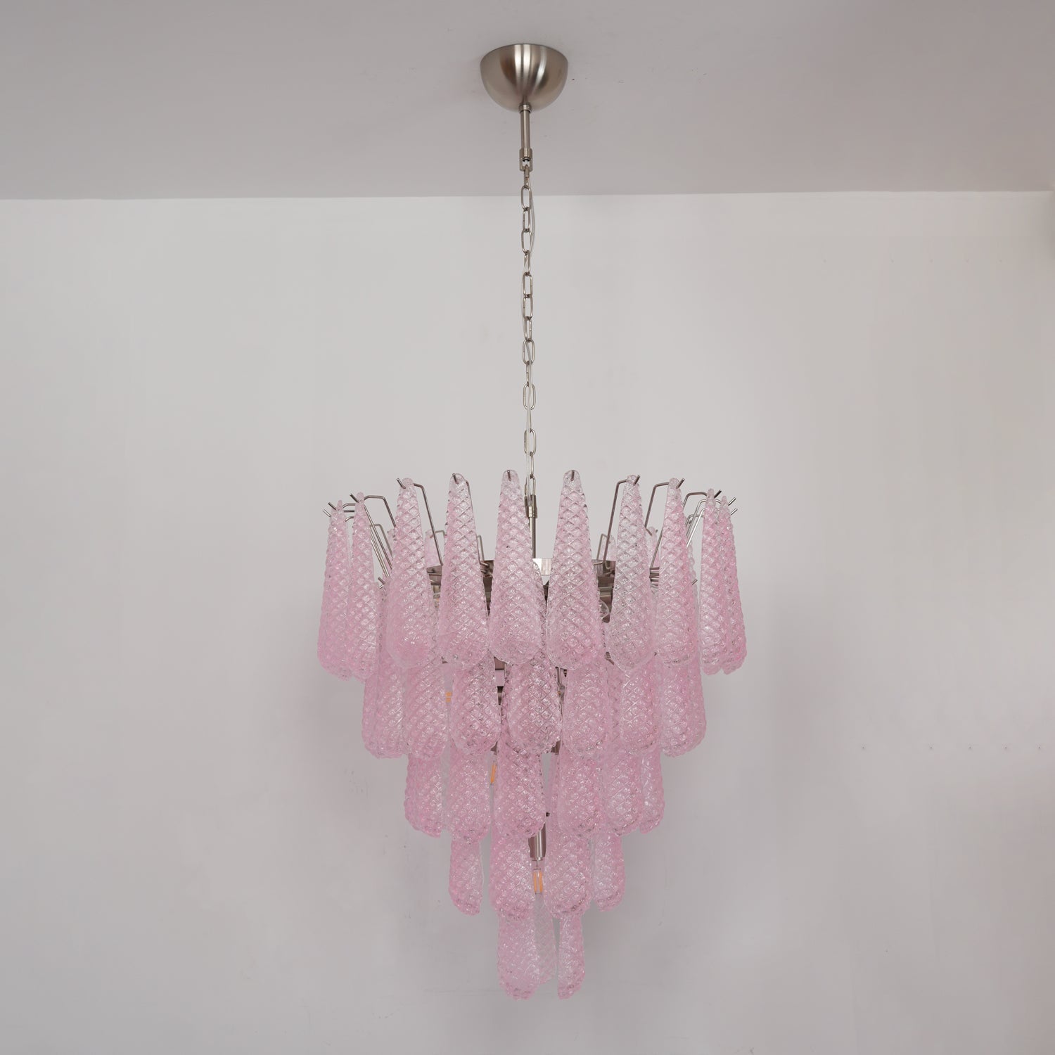 Aurora Chandelier Pink Droplet Murano Glass Diamond Pattern Waterfall